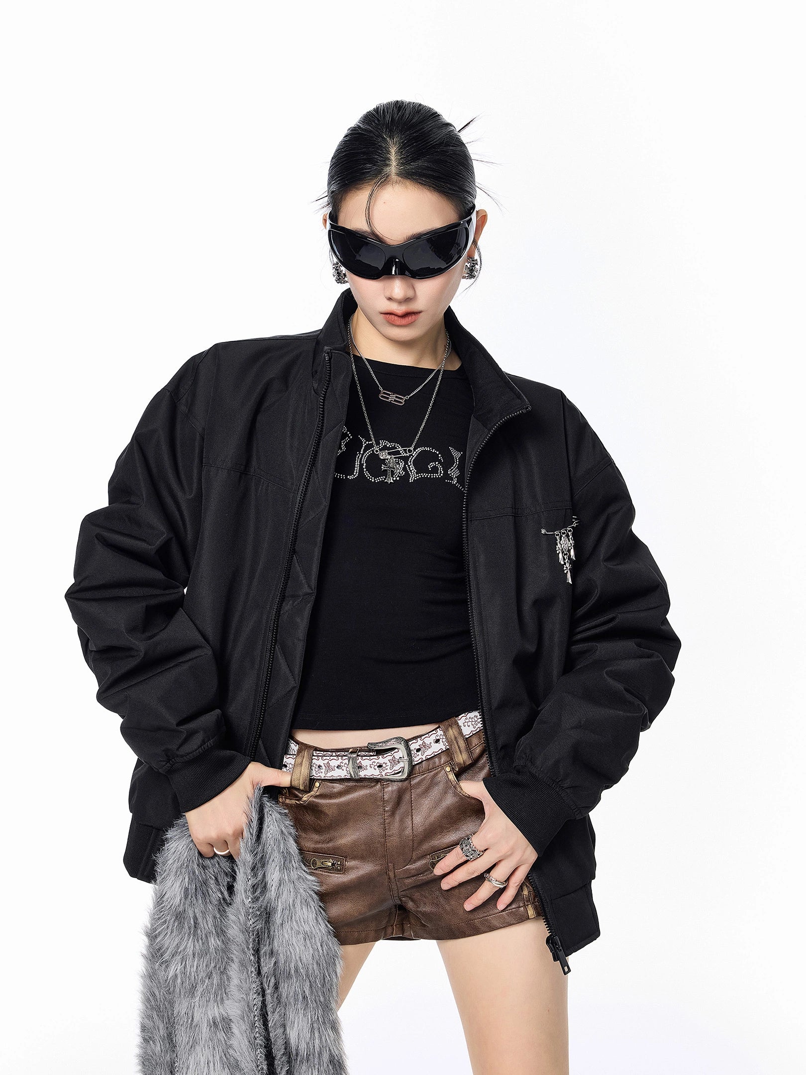 ICH MODE 90白鸭绒美式复古立领轻薄羽绒服女秋冬季保暖夹克外套