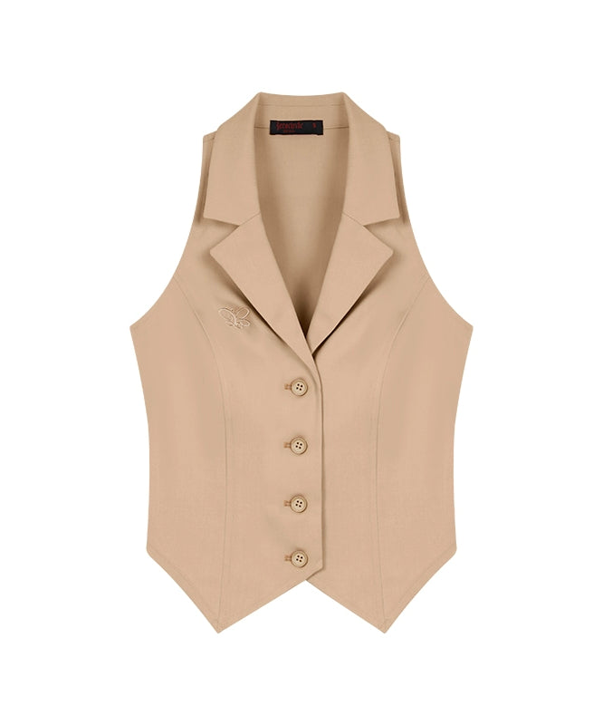 野生zero粉色无袖短款西装马甲背心女夏季外穿露肩设计感修身上衣