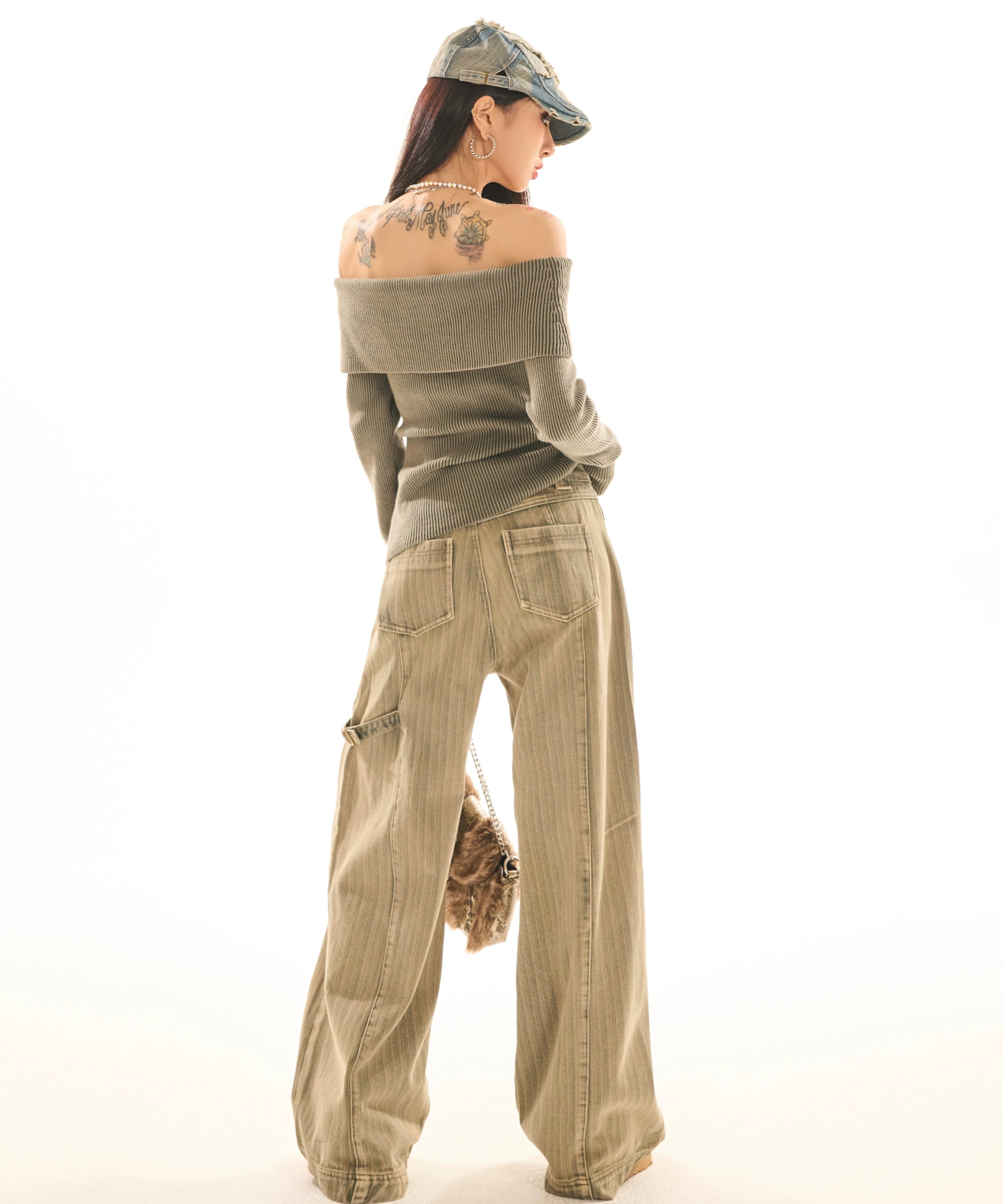 野生zerocircle怀旧色复古直筒牛仔裤女春显瘦宽松阔腿设计感裤子