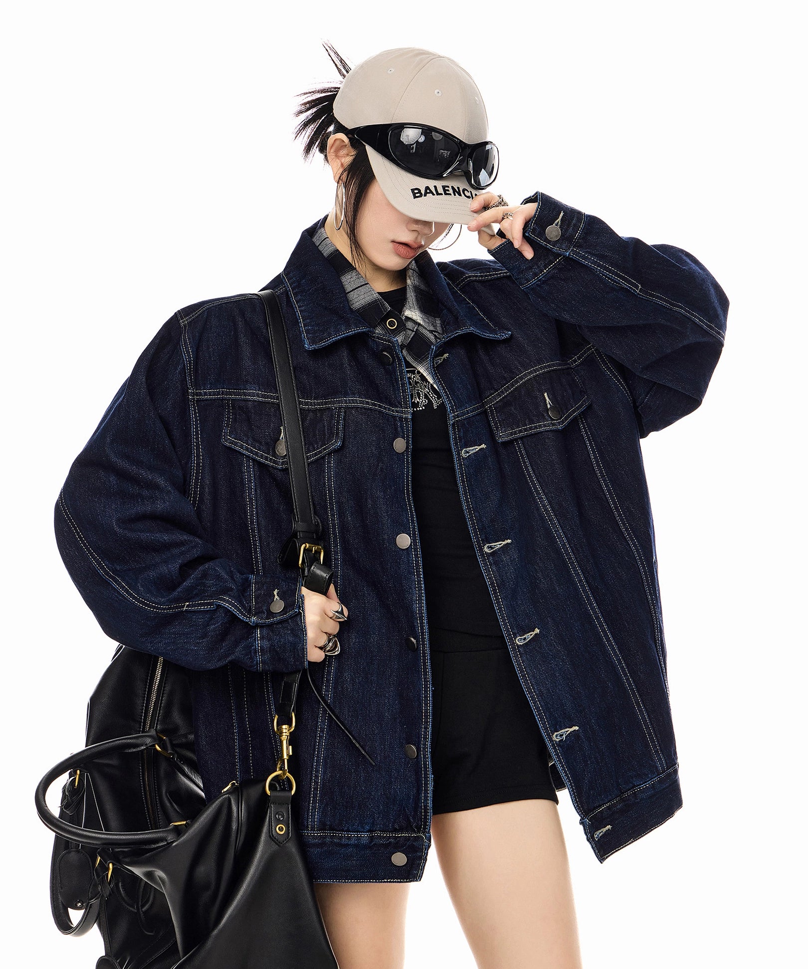 ICH MODE 美式复古水洗牛仔外套女秋冬翻领工装夹克宽松休闲上衣