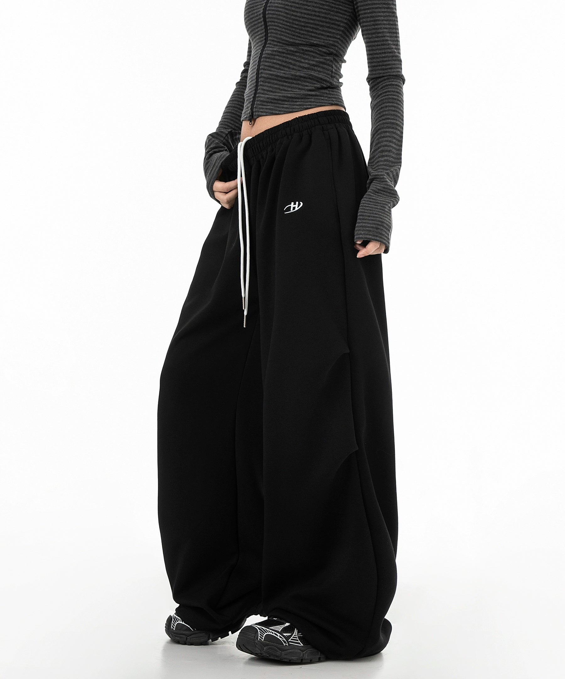 ICH MODE 美式复古伞兵休闲裤女宽松抽绳运动裤工装裤直筒阔腿裤