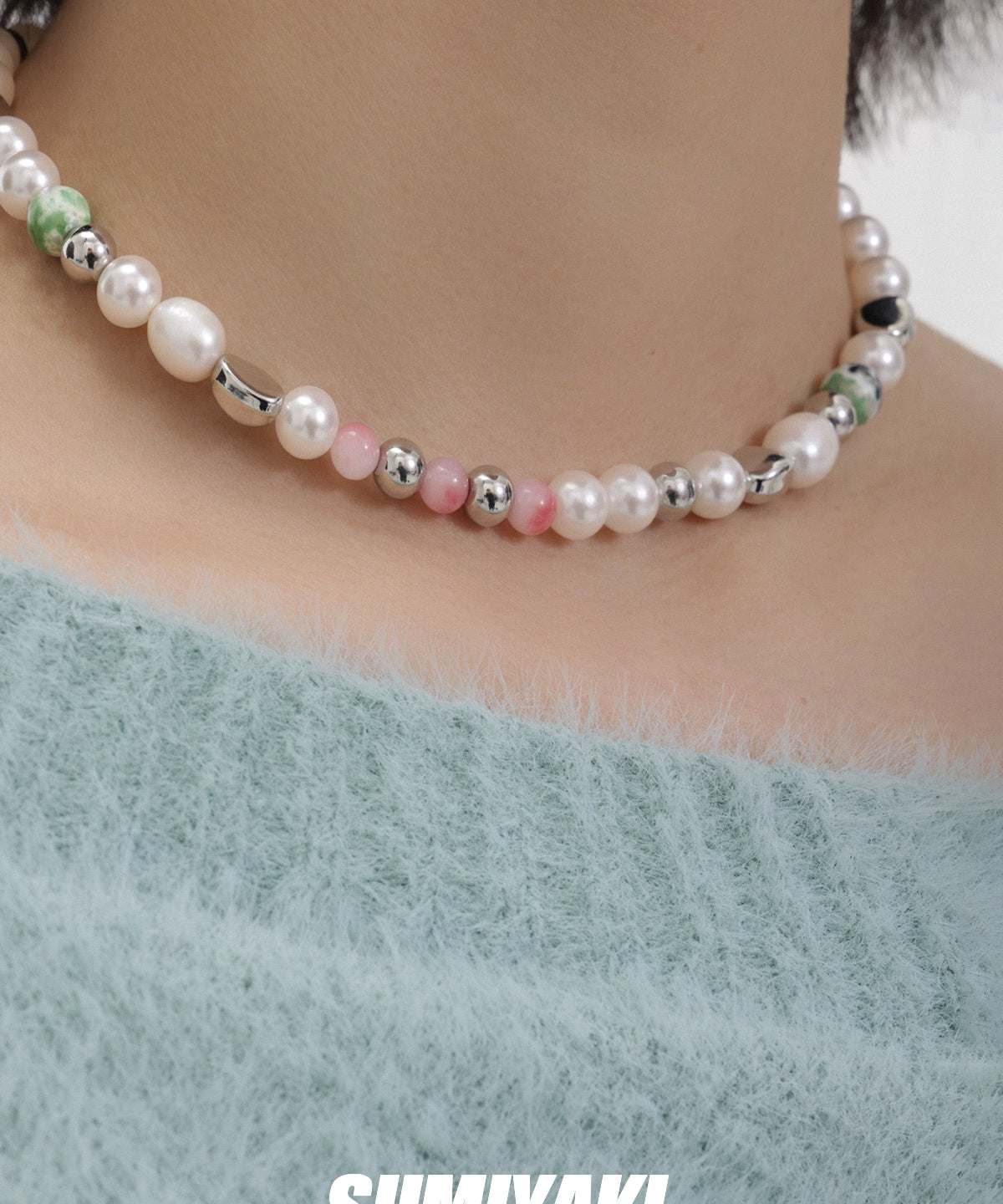春天这样搭！SUMIYAKI 甜酷风腮红珍珠拼色项链百搭锁骨链
