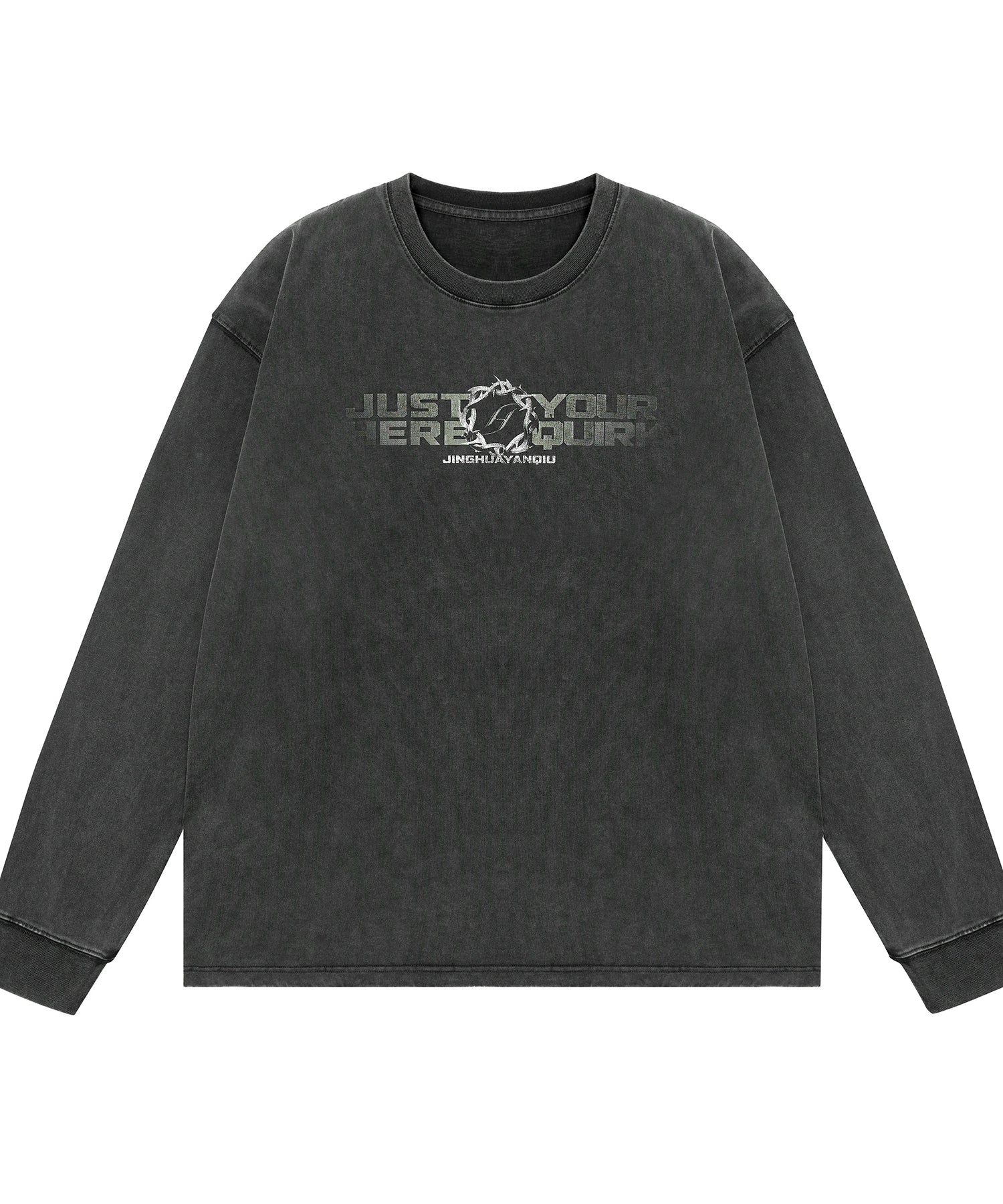 水洗系列丨JHYQ美式字母荆棘印花320gT恤男重磅圆领复古做旧卫衣