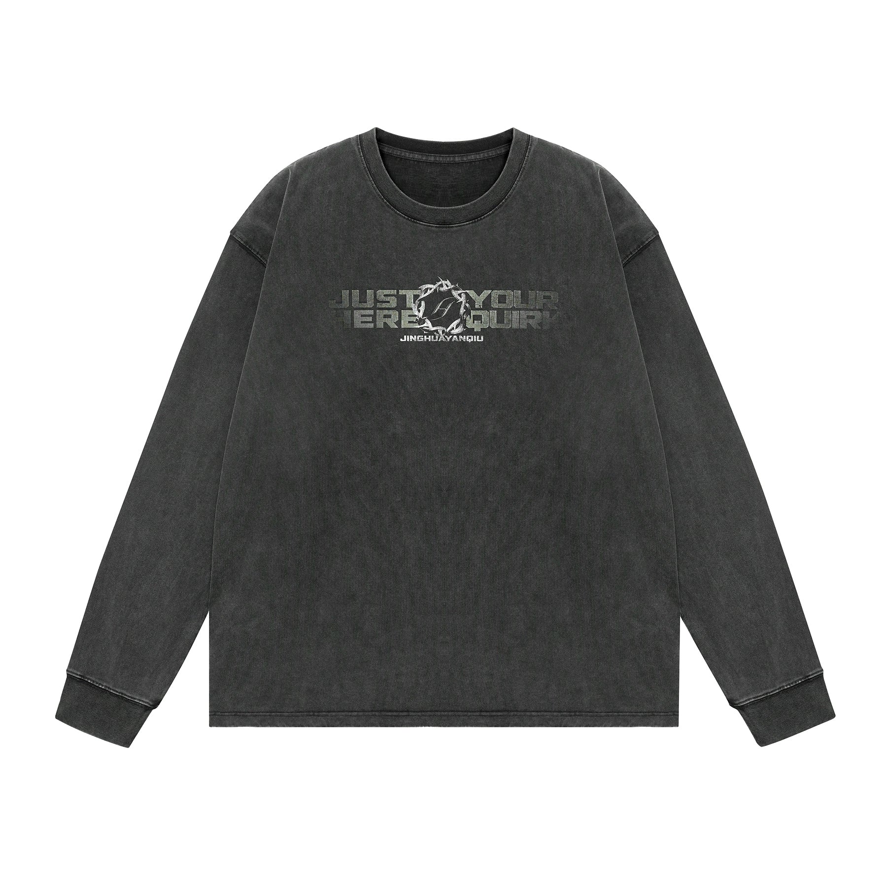 水洗系列丨JHYQ美式字母荆棘印花320gT恤男重磅圆领复古做旧卫衣