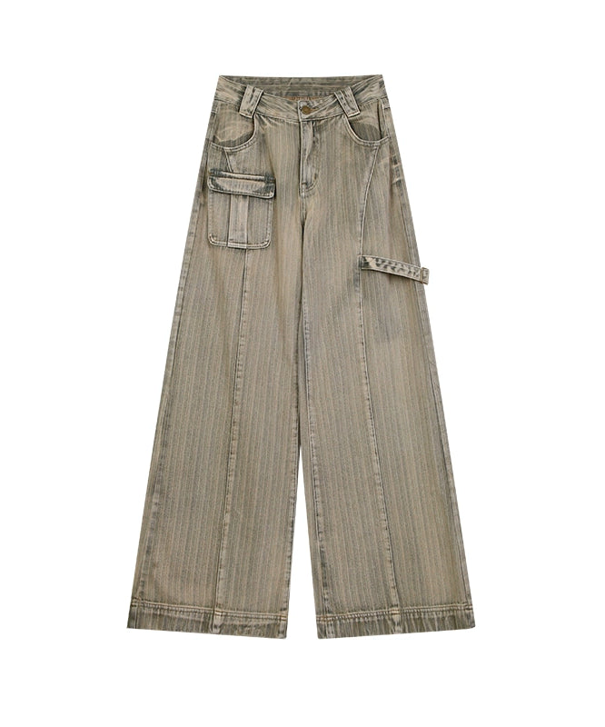 野生zerocircle怀旧色复古直筒牛仔裤女春显瘦宽松阔腿设计感裤子