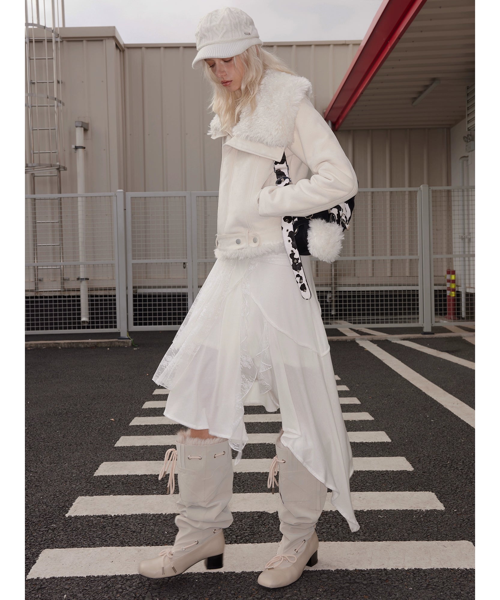 2th Desire羊毛蕾丝拼接绑带垂坠感不规则休闲慵懒显瘦针织半身裙