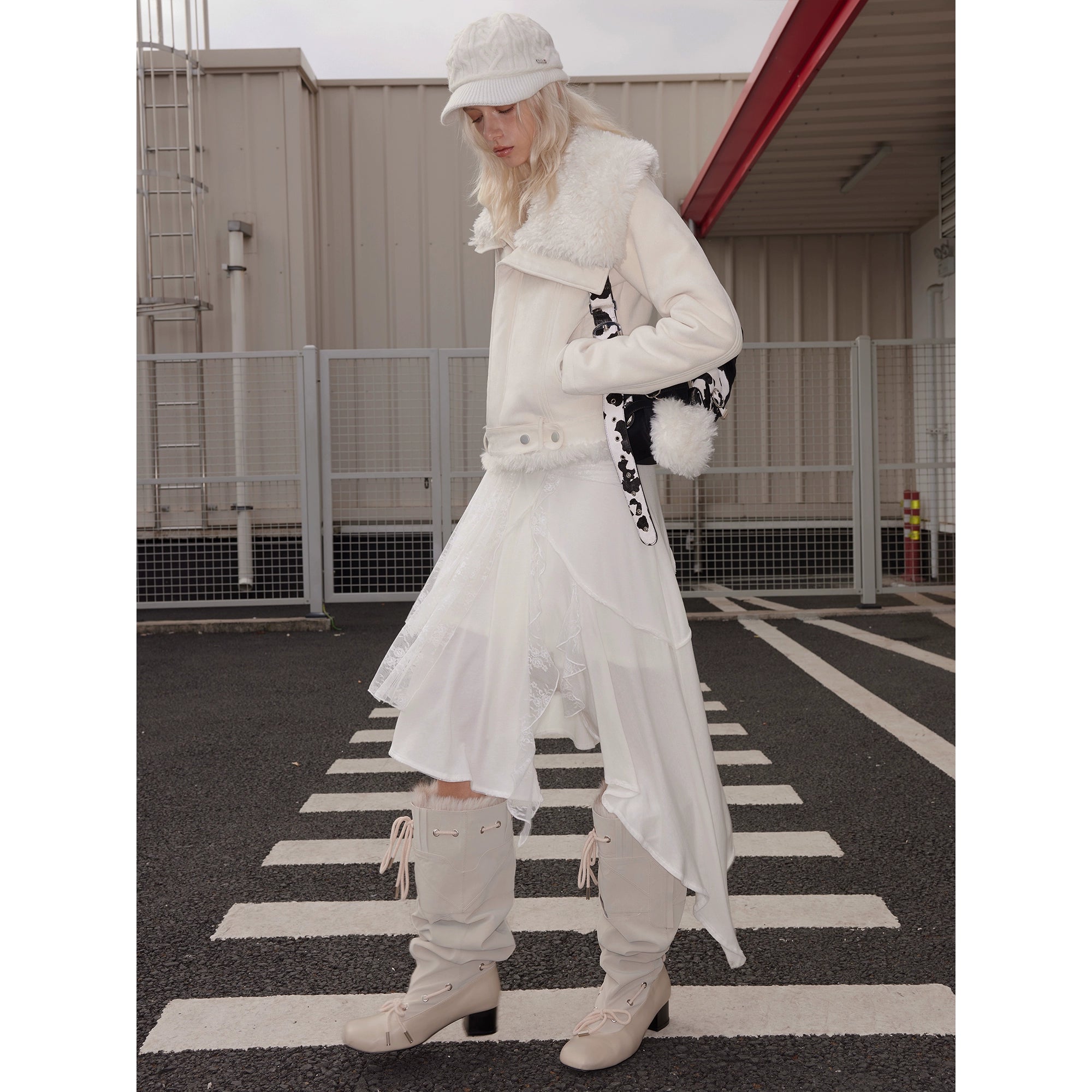 2th Desire羊毛蕾丝拼接绑带垂坠感不规则休闲慵懒显瘦针织半身裙