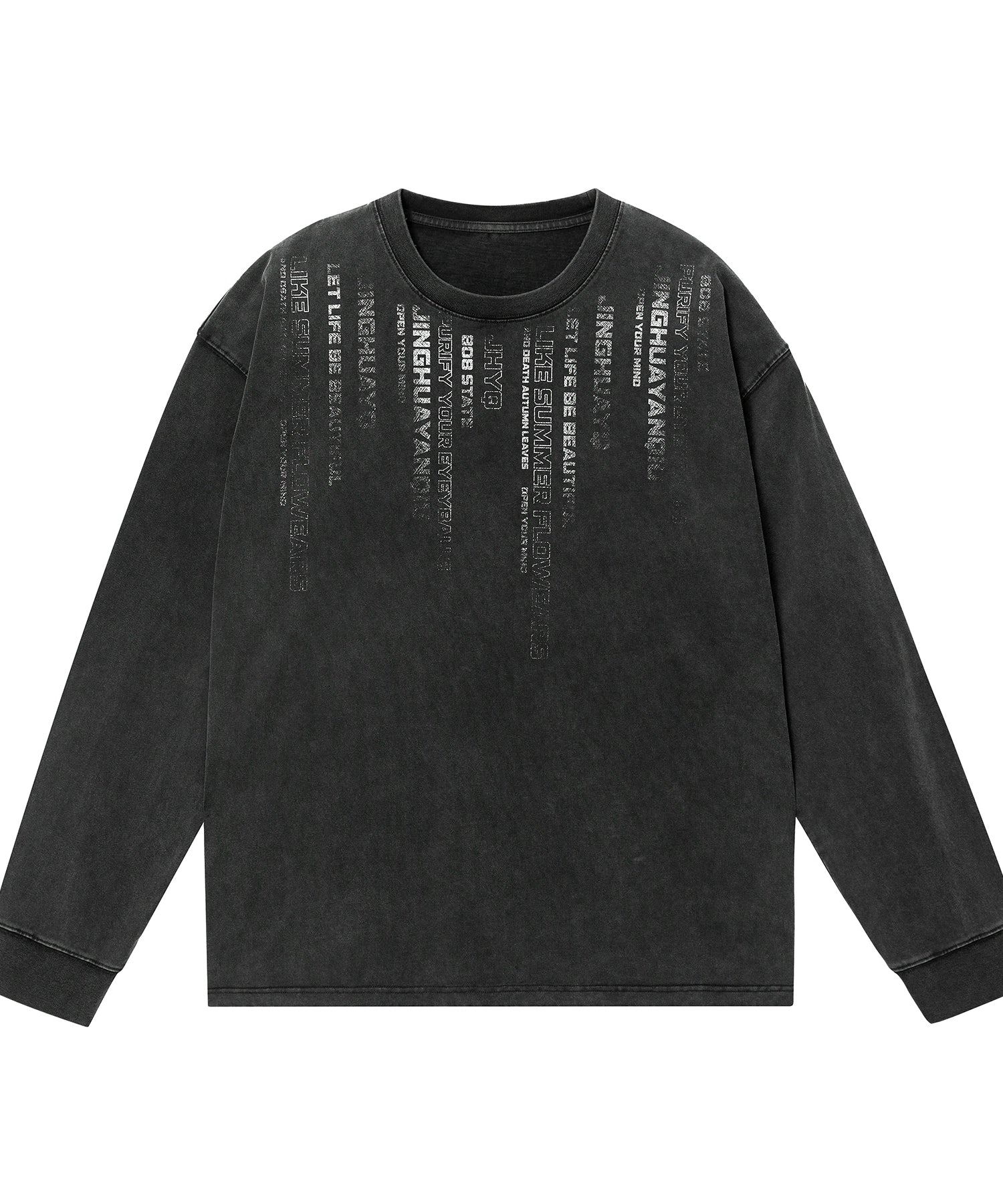 【代码】JHYQ秋季新款320G重磅美式水洗长袖T恤男士圆领休闲卫衣