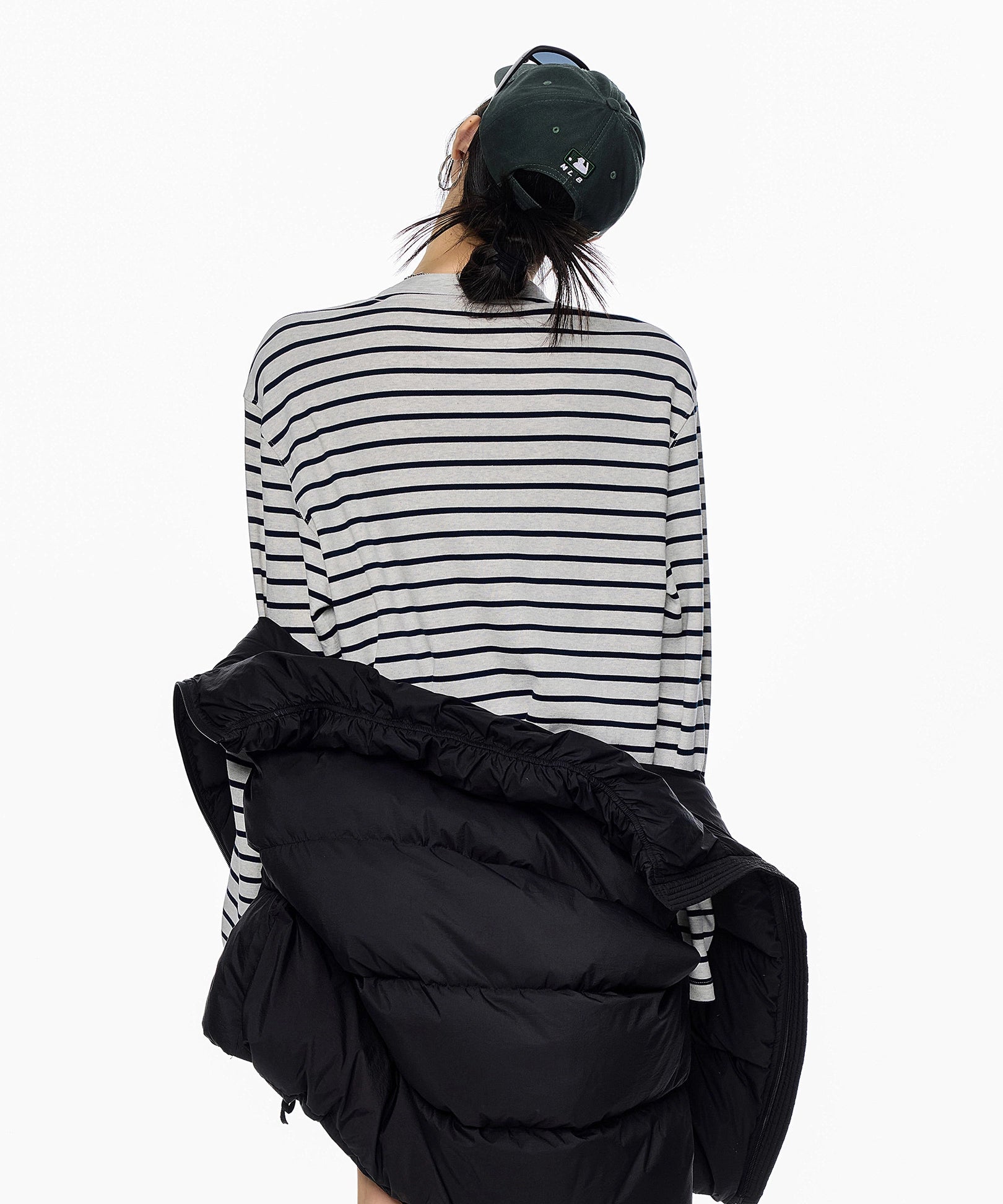 ICH MODE 美式复古圆领条纹长袖T恤女秋冬休闲百搭宽松打底上衣t