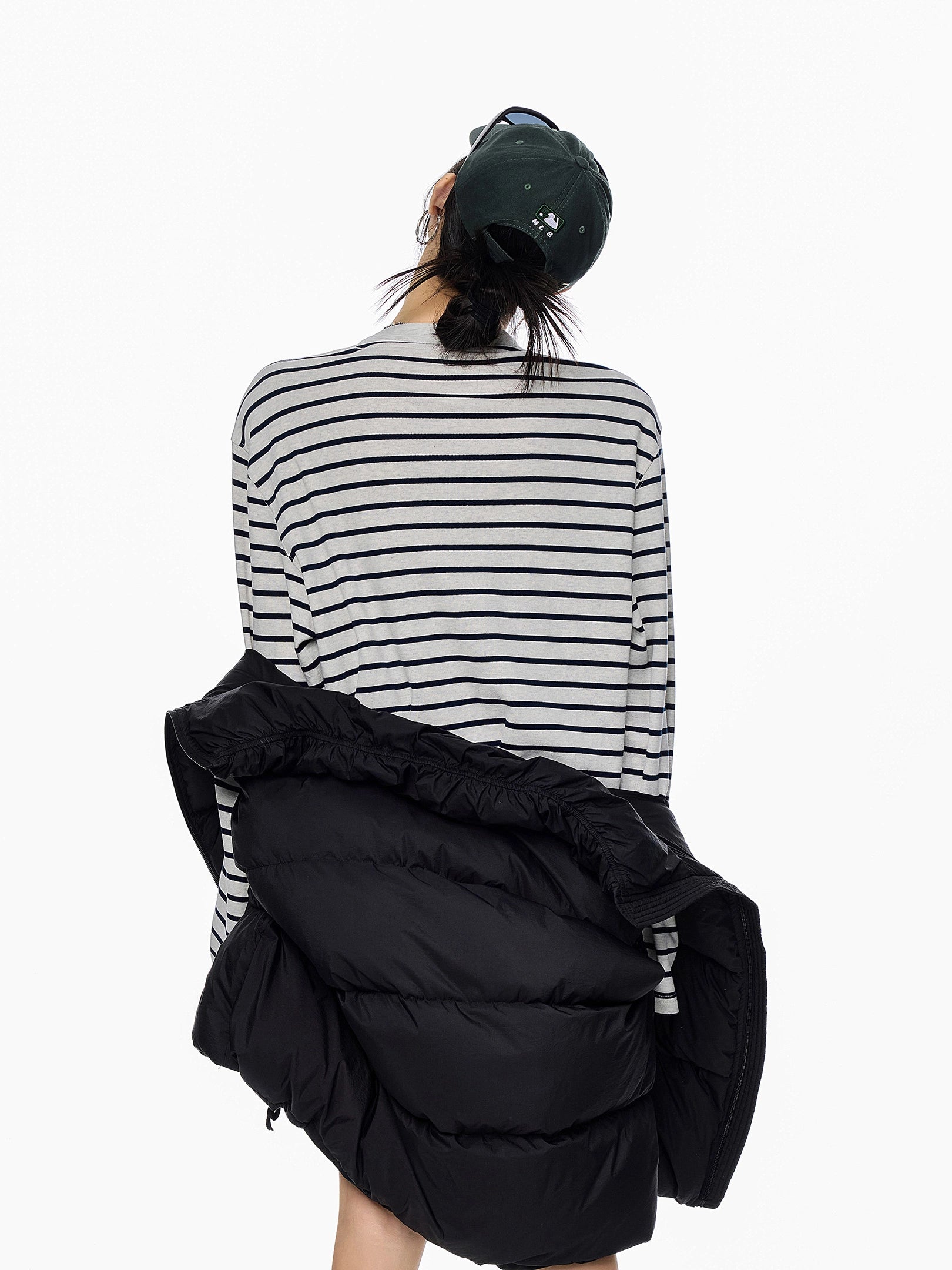 ICH MODE 美式复古圆领条纹长袖T恤女秋冬休闲百搭宽松打底上衣t