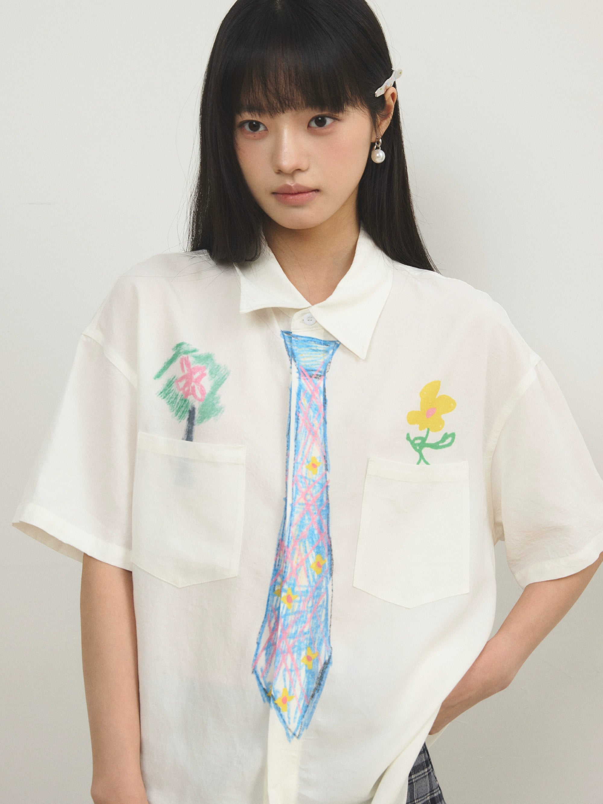 “豆蔻”| eeee创意趣味手绘涂鸦领带衬衣少年感追梦短袖衬衫版夏