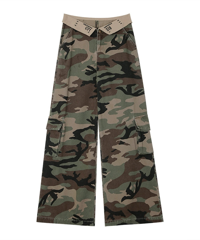 野生zerocircle迷彩低腰工装裤女夏美式显瘦宽松阔腿直筒休闲裤子