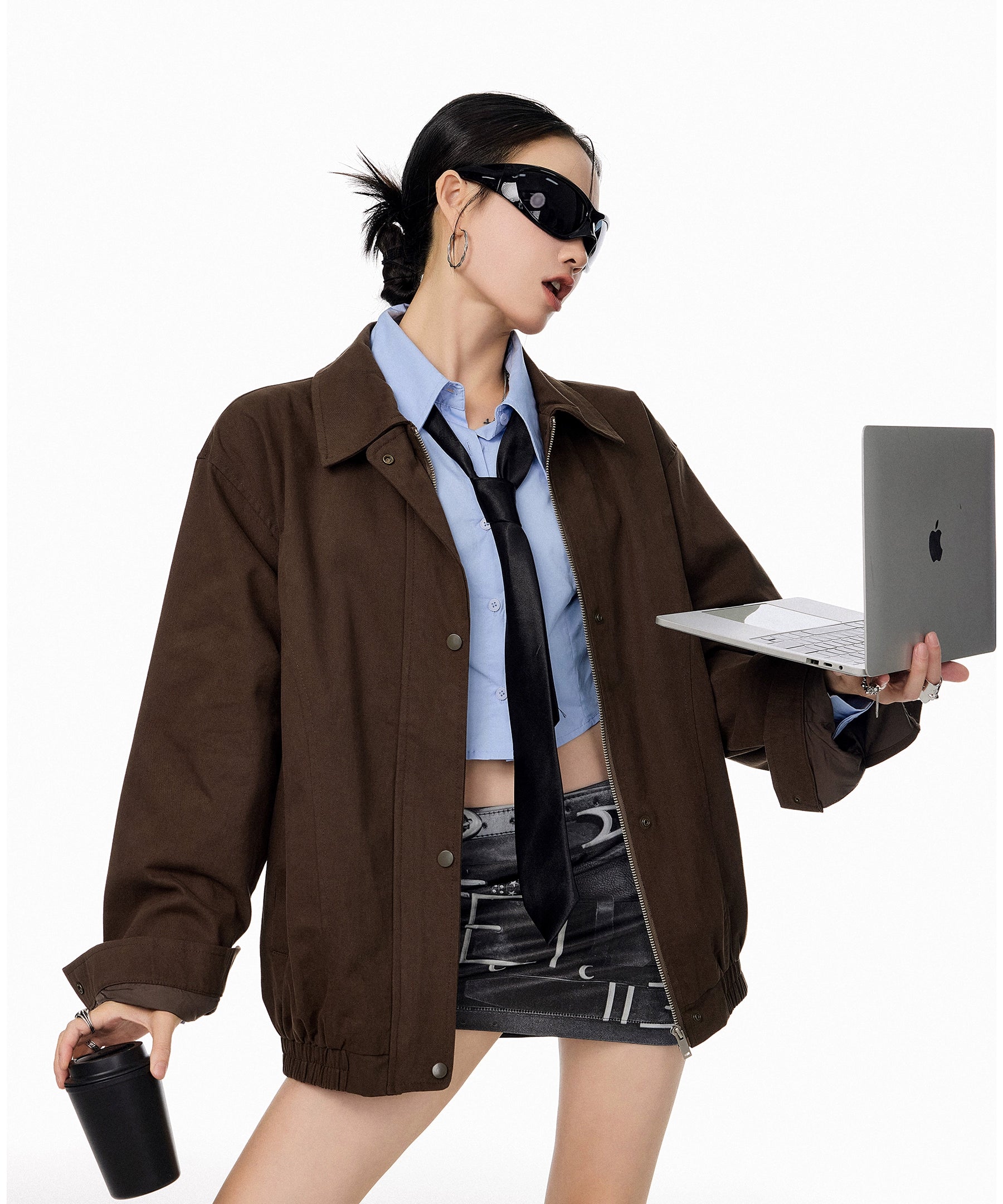 ICH MODE 美式复古哈灵顿外套女2025秋冬季新款翻领开衫夹克上衣