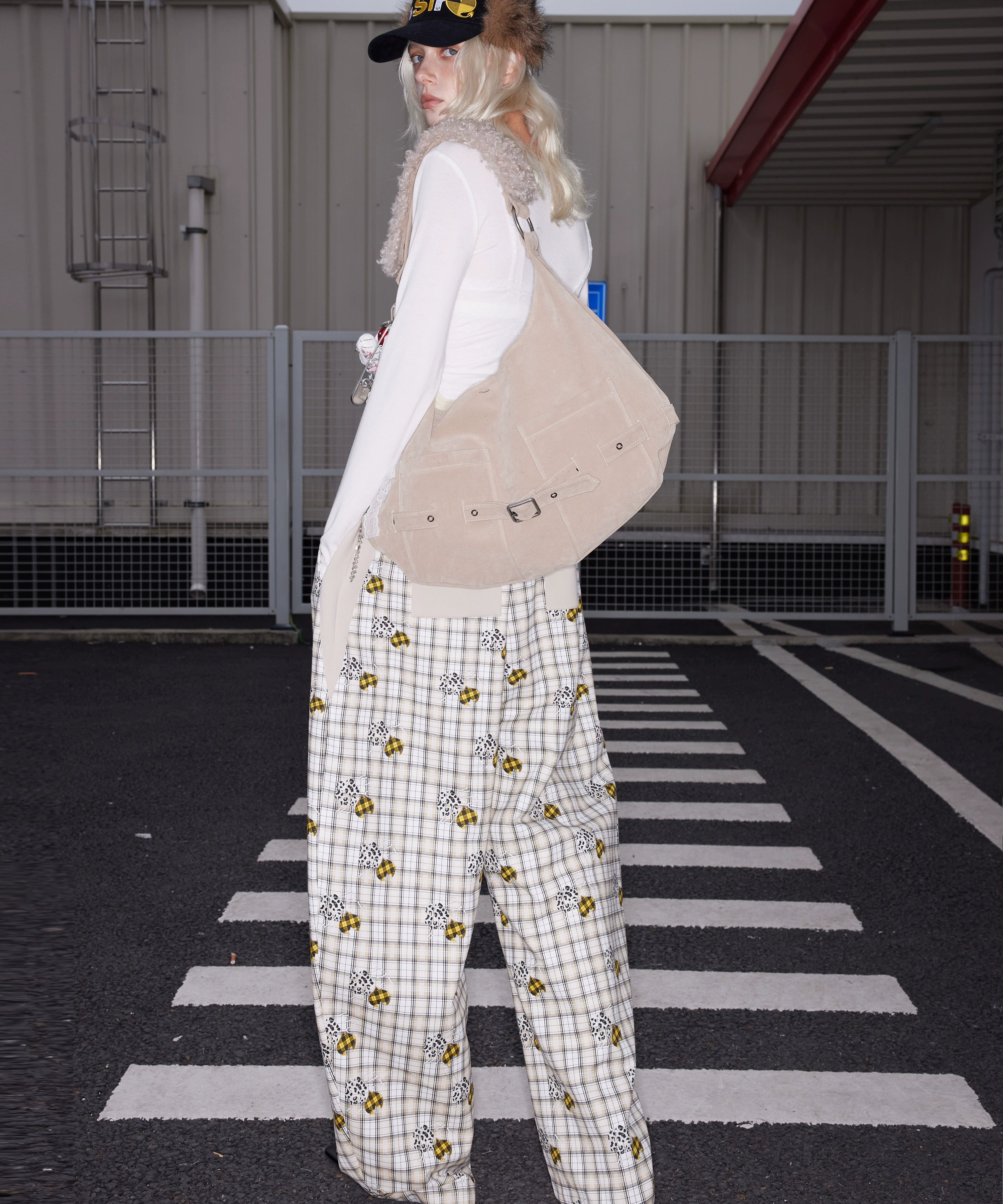 2th Desire莱赛尔定织原创恶魔爱心小狗爪印格纹串珠休闲香蕉裤女