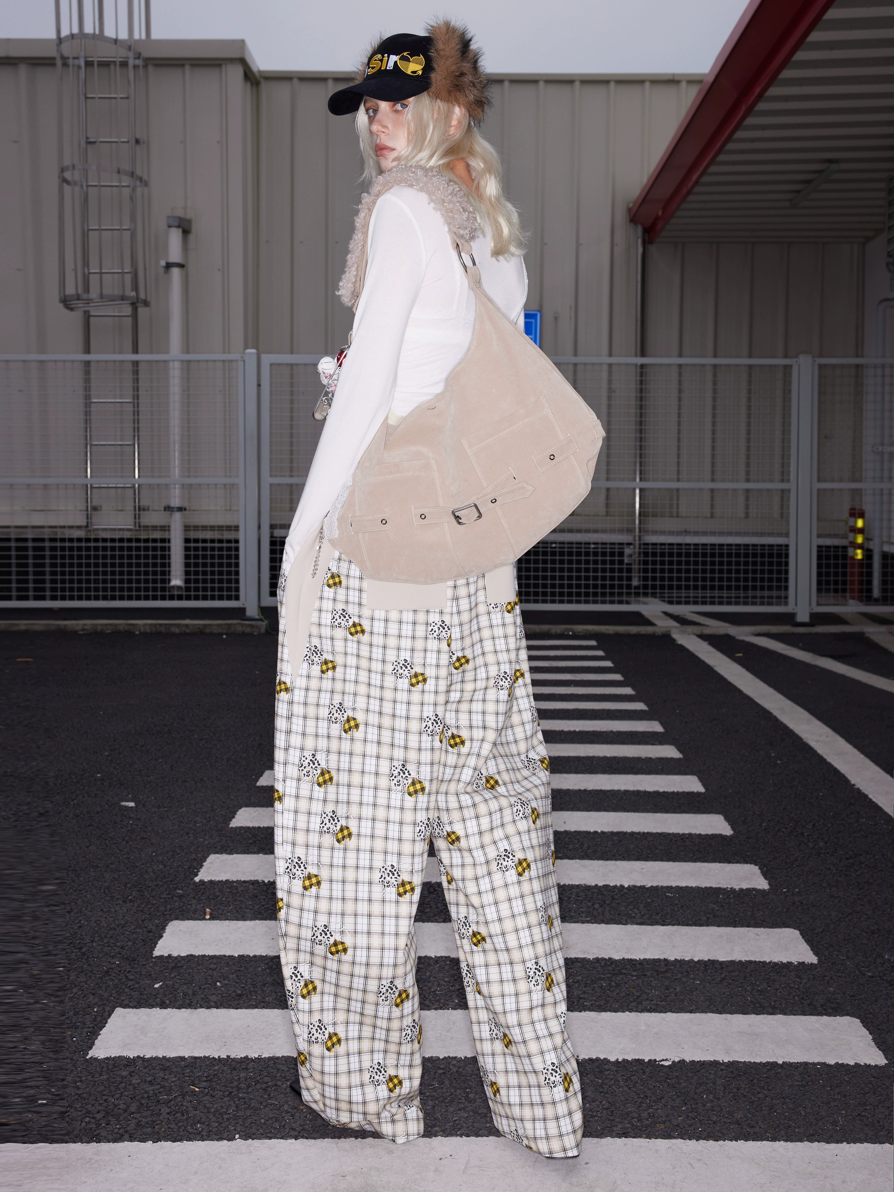 2th Desire莱赛尔定织原创恶魔爱心小狗爪印格纹串珠休闲香蕉裤女