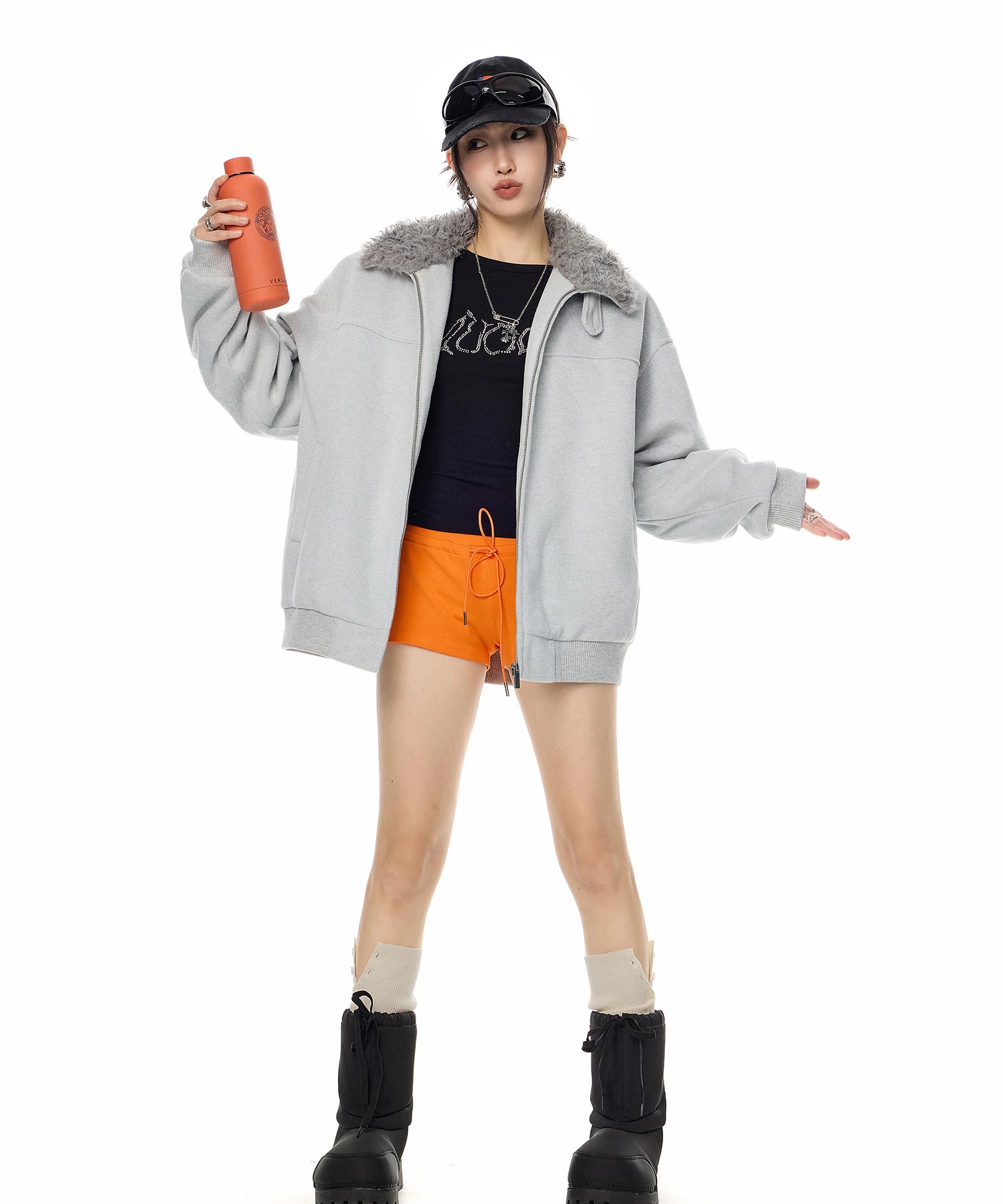 ICH MODE 美式复古毛领翻领棉服女2025新款冬季宽松防寒棉衣外套