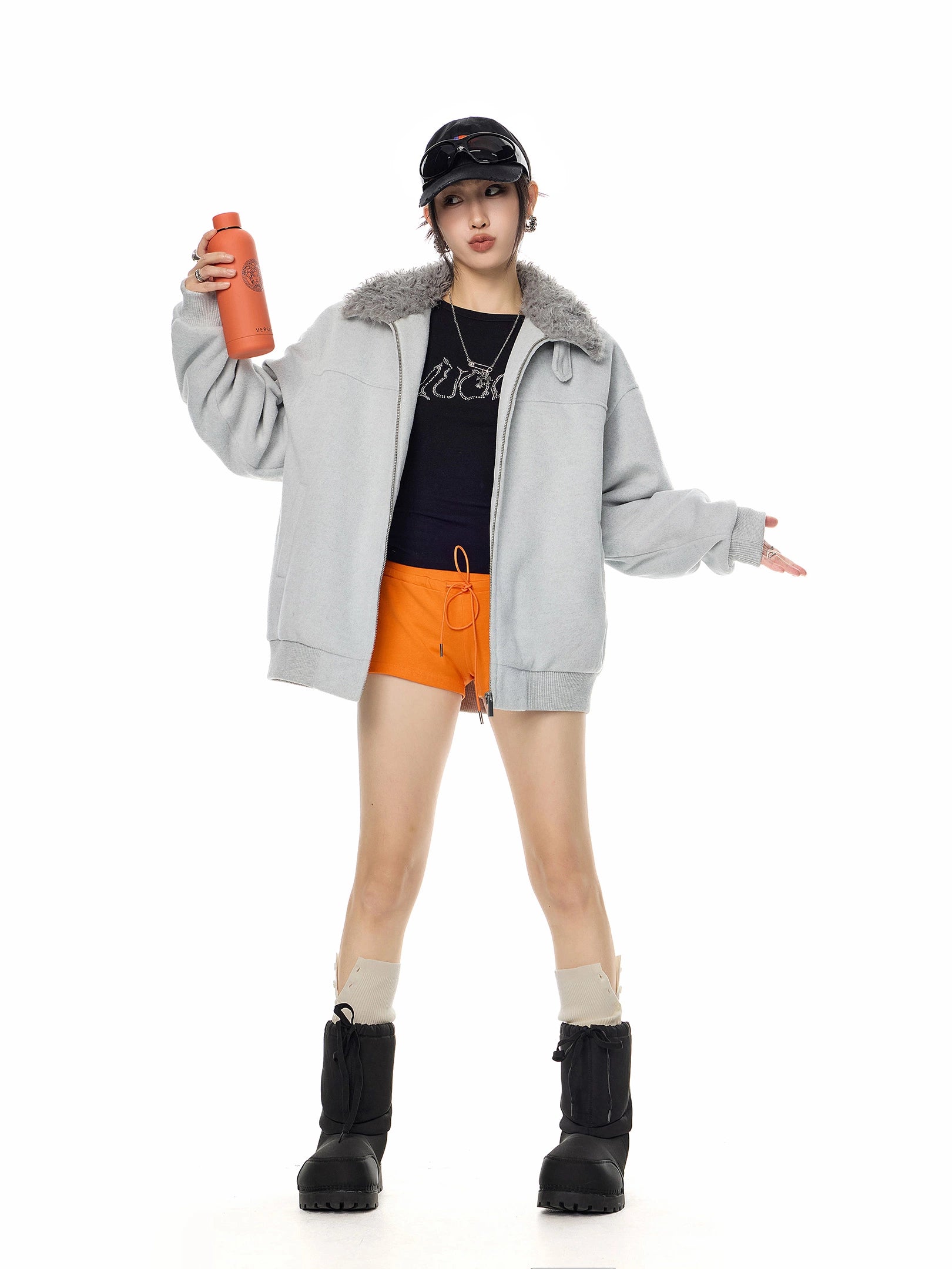 ICH MODE 美式复古毛领翻领棉服女2025新款冬季宽松防寒棉衣外套