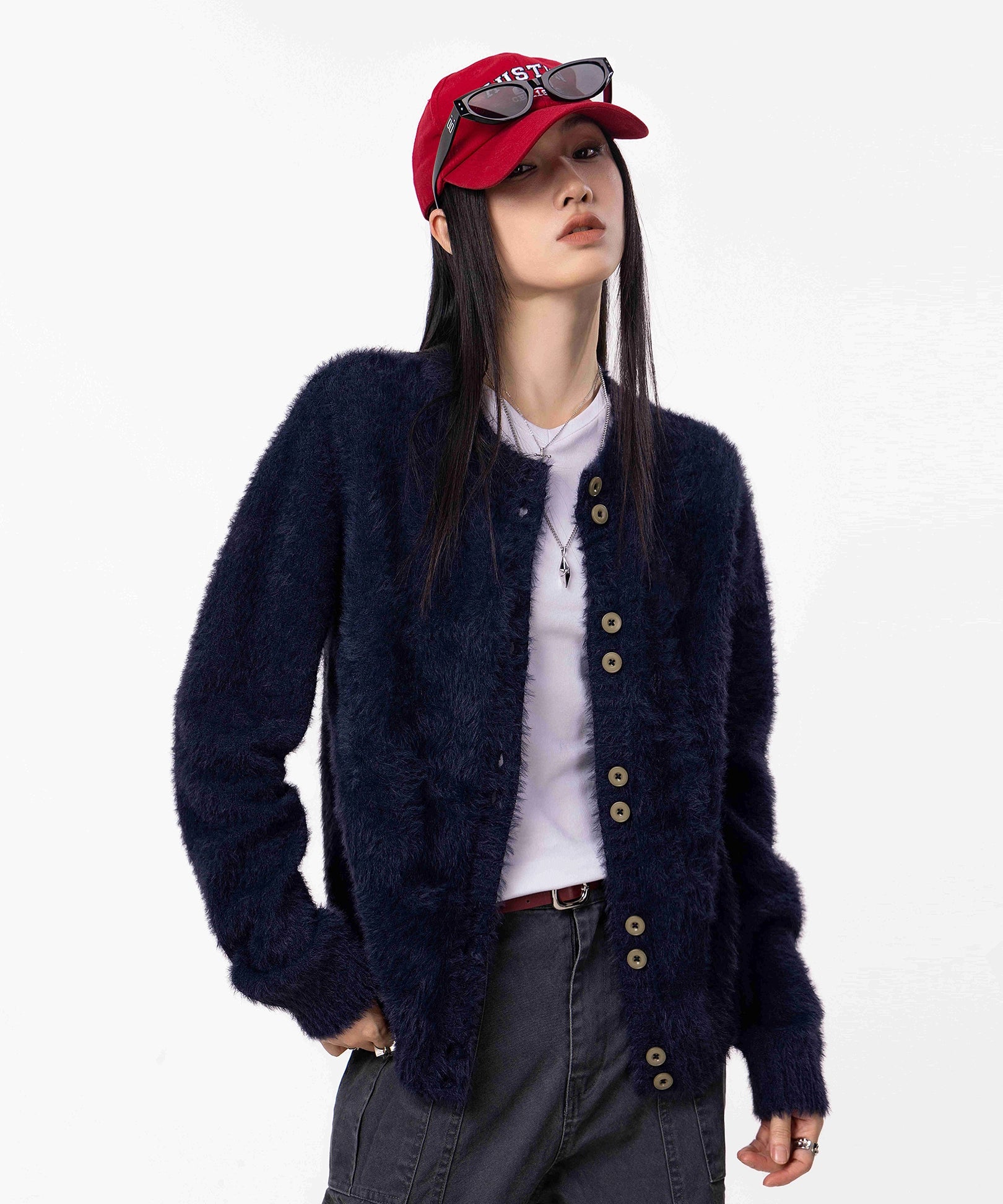 ICH MODE 美式复古毛针织衫女2025新款秋冬外搭毛衣开衫外套上衣