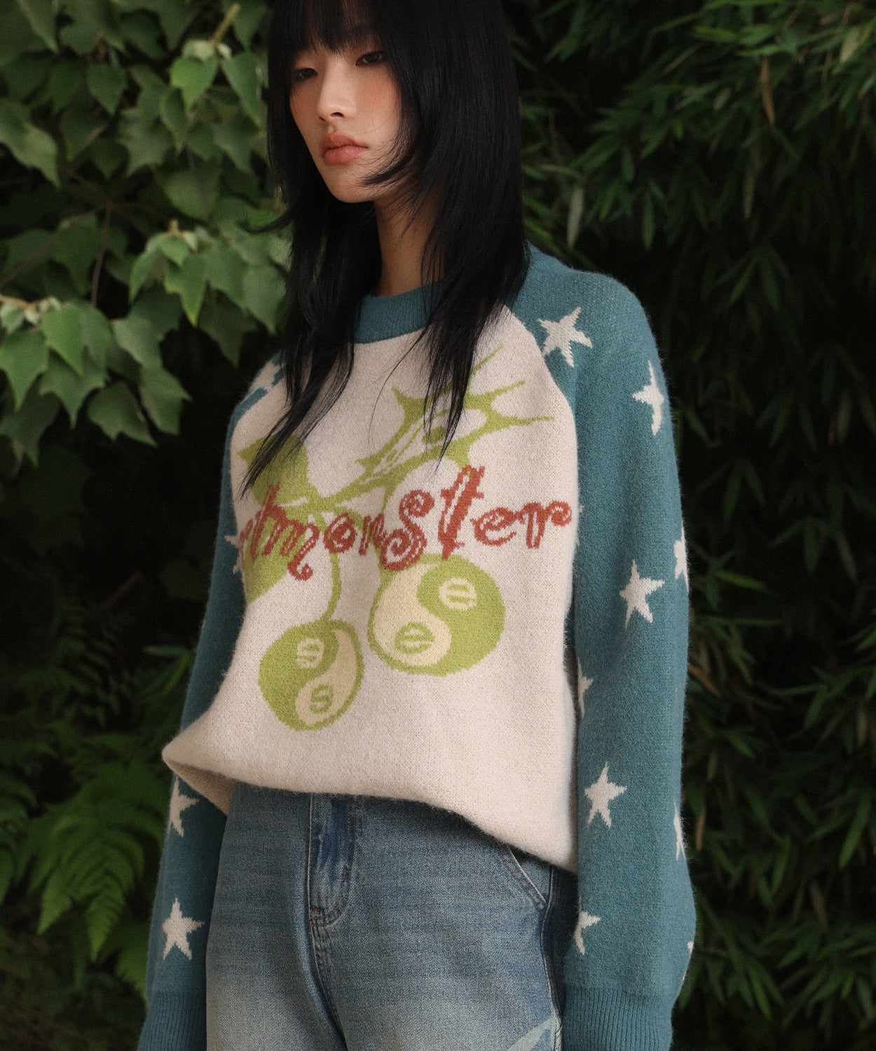 “电子樱桃”| eeeeArtmonster24FW创意樱桃印花拼色重磅圆领毛衣