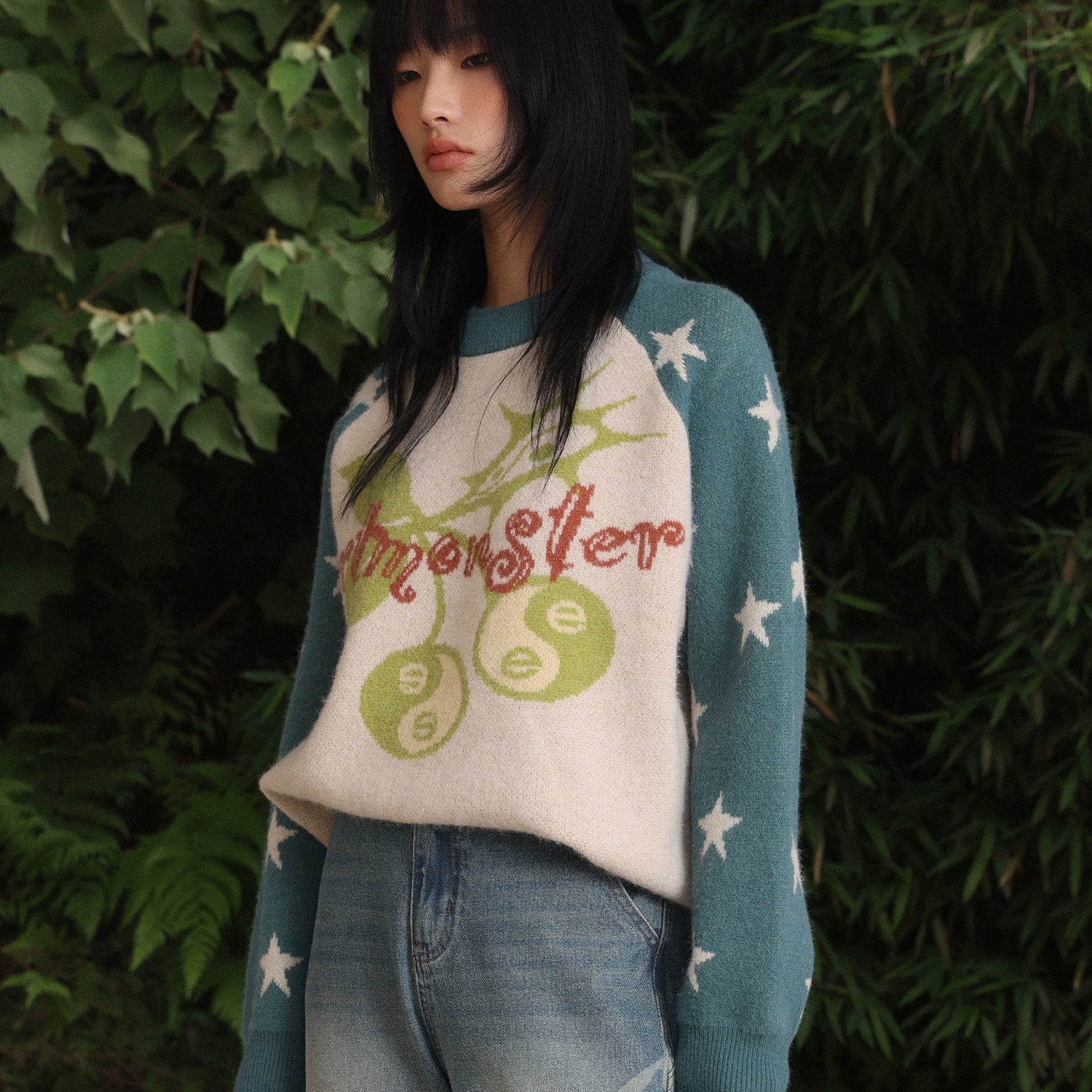 “电子樱桃”| eeeeArtmonster24FW创意樱桃印花拼色重磅圆领毛衣