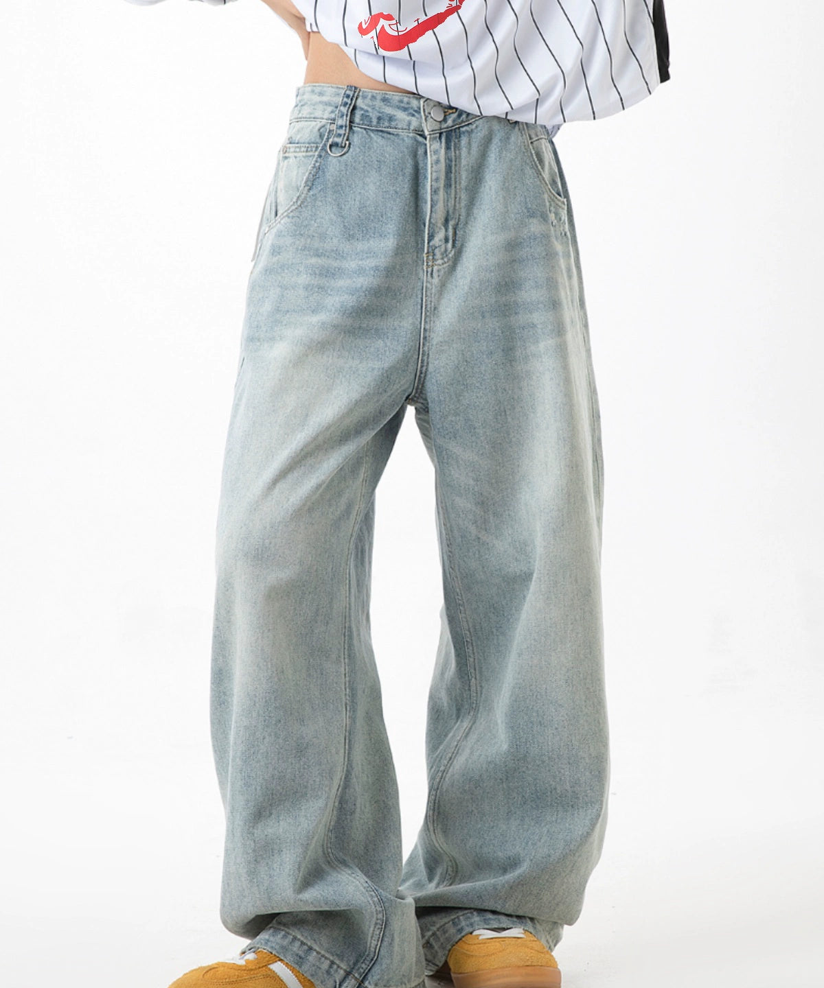 ICH MODE 美式复古宽松牛仔裤女2025新款直筒阔腿工装裤休闲裤子