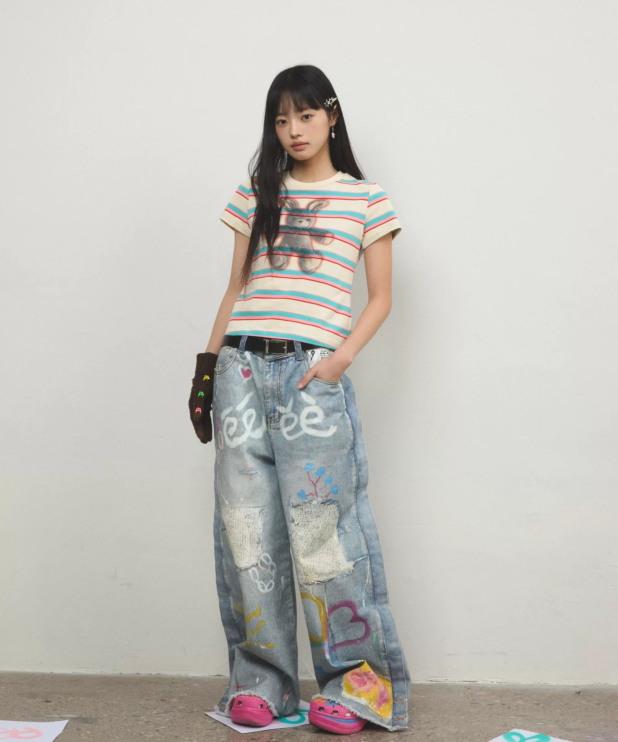 “莱贝特”| eeee朋克兔子T恤短款小众条纹Y2K辣妹风小众打底短恤