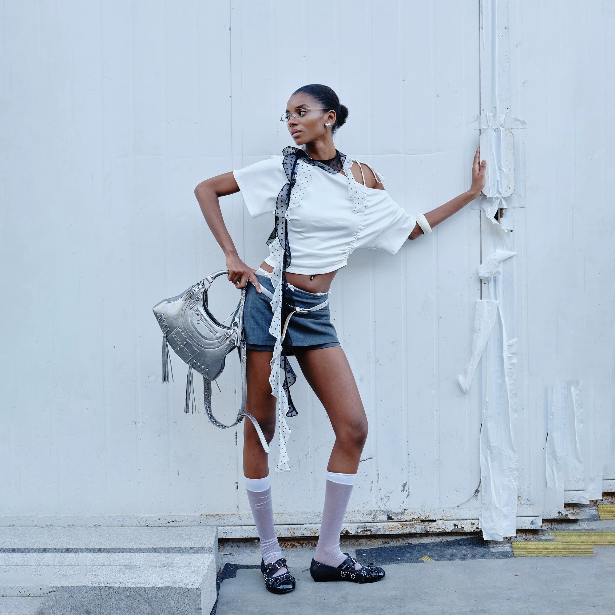 2th Desire透感植绒复古波点百搭荷叶边丝巾夏季网纱小围巾