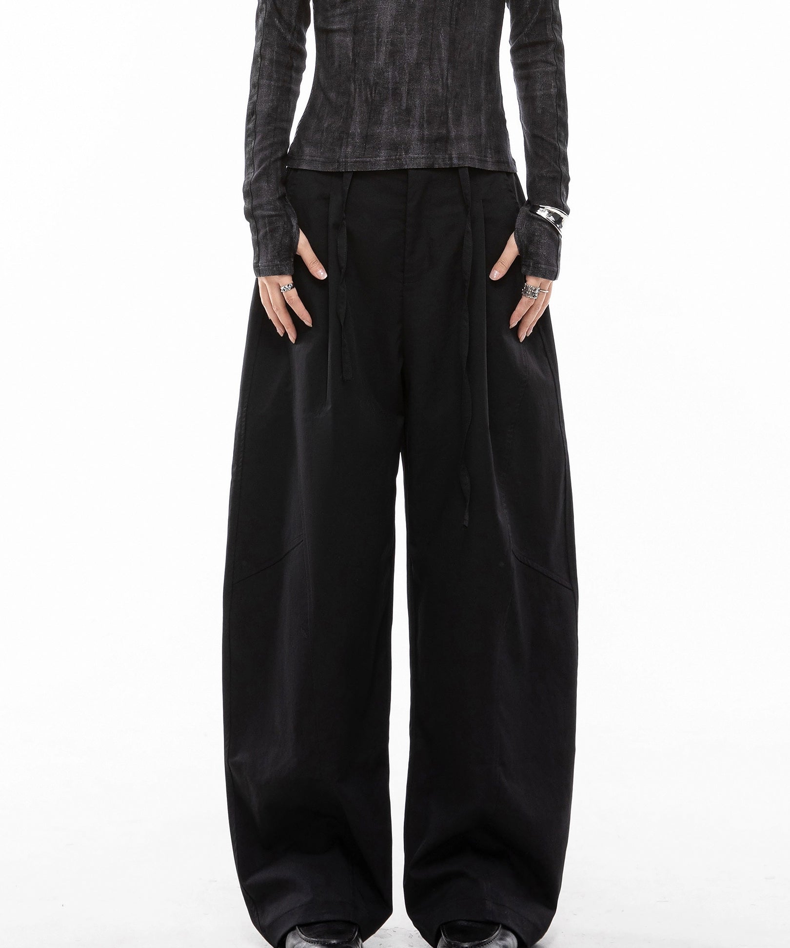 ICH MODE 美式复古弯刀休闲裤女宽松慵懒直筒裤子百搭阔腿运动裤