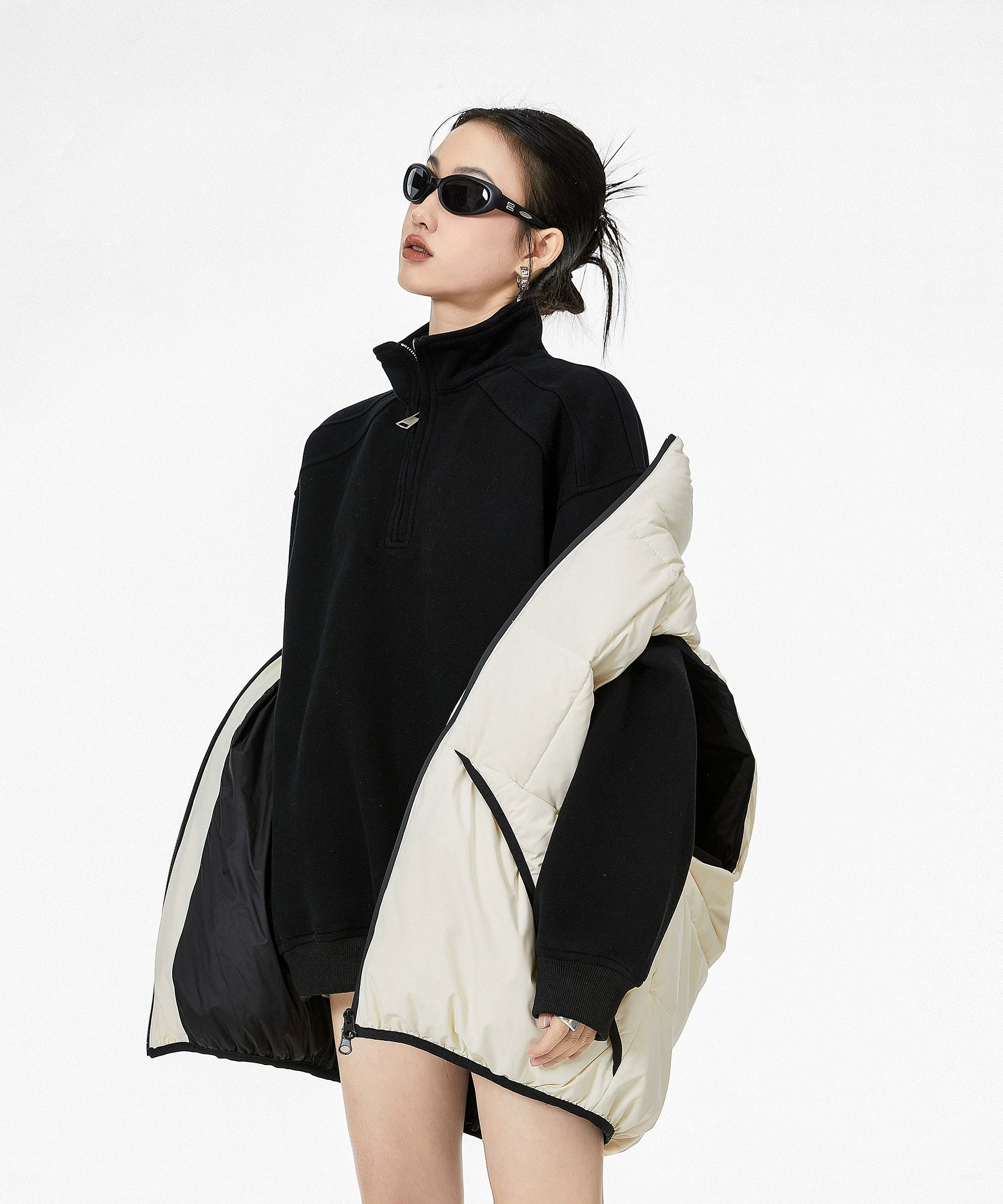 ICH MODE 美式半拉链立领卫衣女2025新款秋冬宽松慵懒风外套上衣