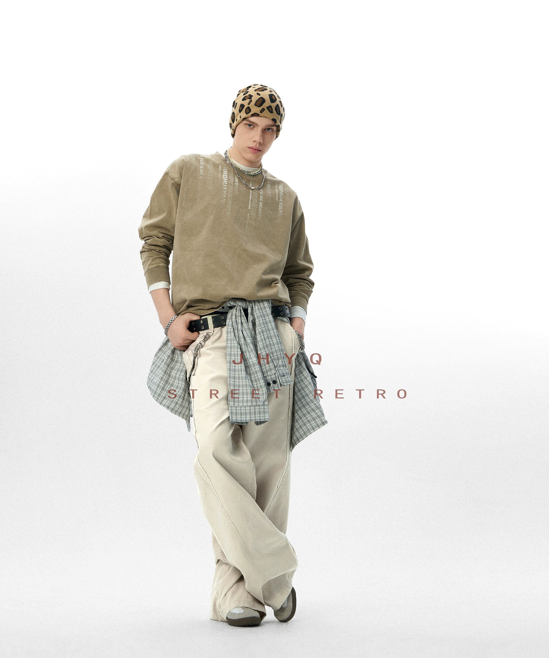 【代码】JHYQ秋季新款320G重磅美式水洗长袖T恤男士圆领休闲卫衣