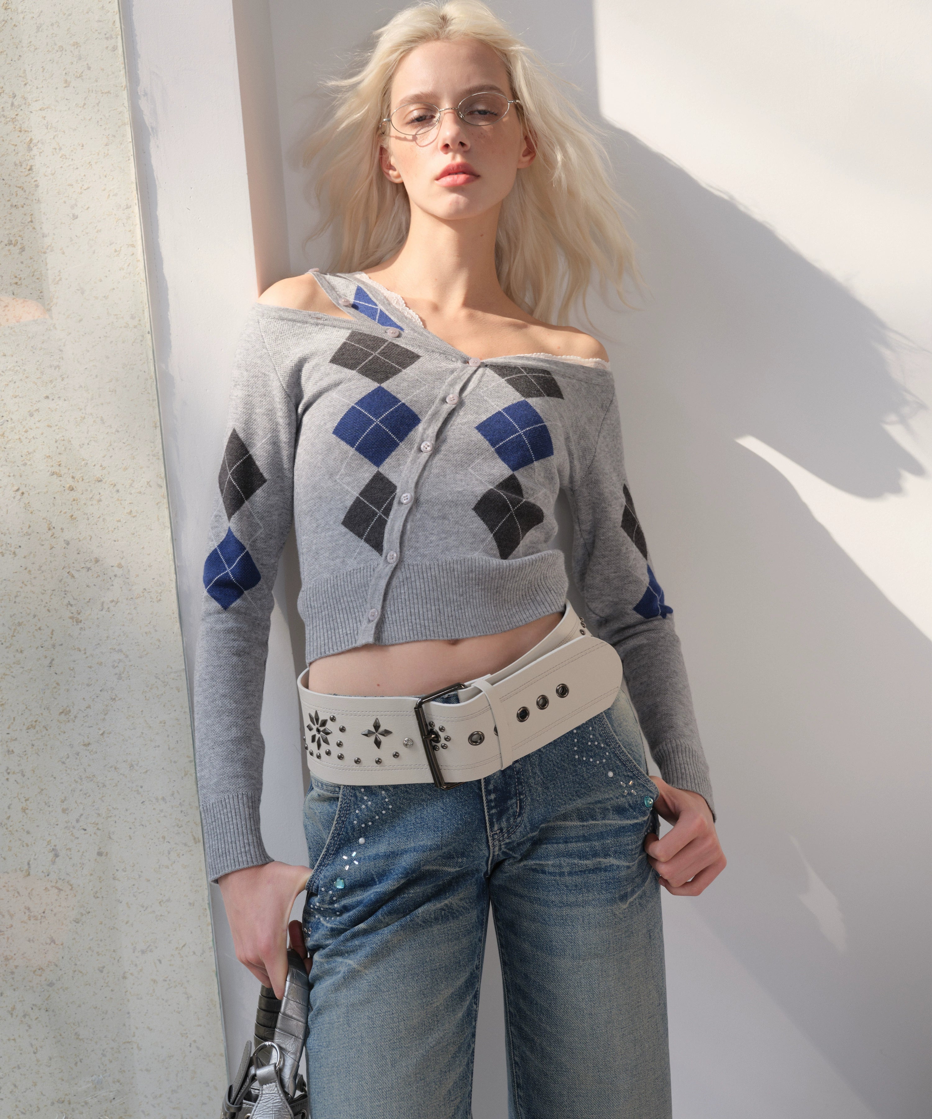 2th Desire朋克复古撞色小众设计感y2k辣妹铆钉钻石钉镶嵌宽腰带