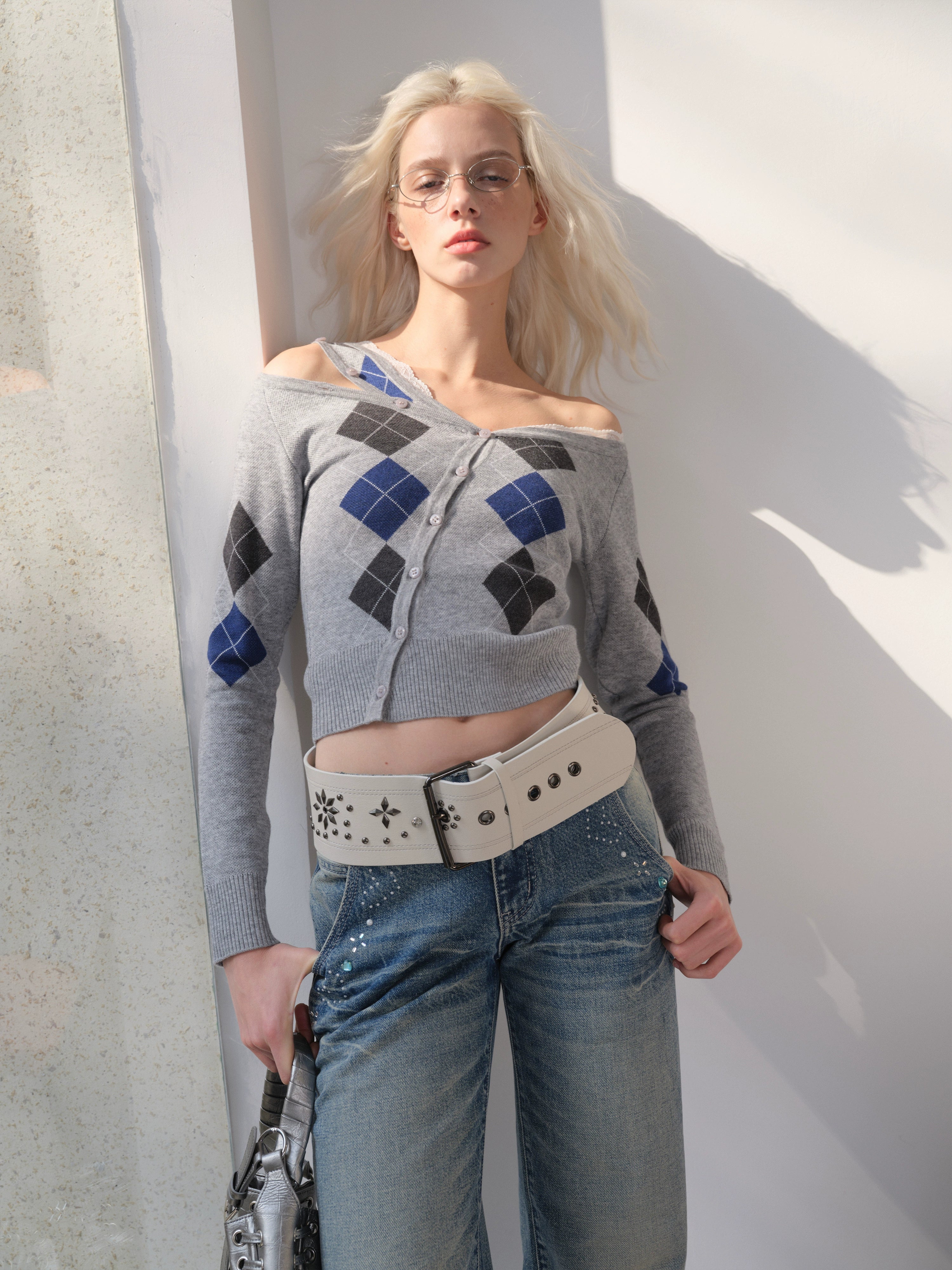 2th Desire朋克复古撞色小众设计感y2k辣妹铆钉钻石钉镶嵌宽腰带