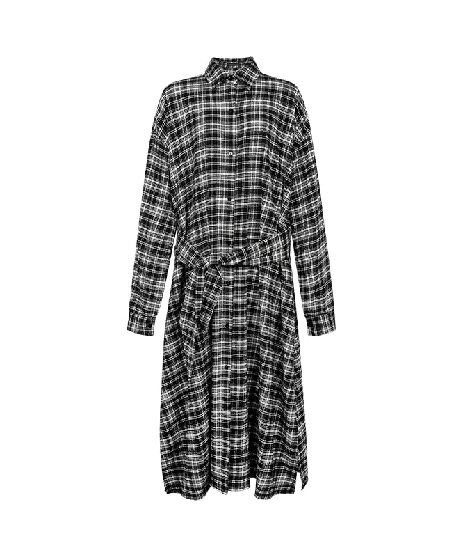 野生zero 格纹长款廓形衬衫女秋季新款美式复古磨毛休闲宽松外套