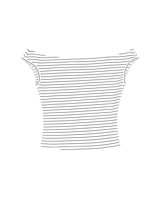 野生zero 条纹豹纹一字肩短款甜辣小上衣女夏季设计感修身显瘦t恤