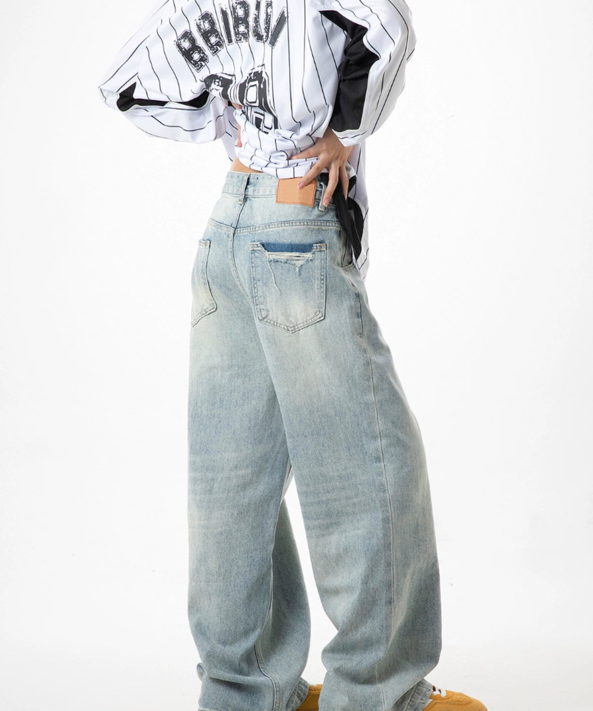 ICH MODE 美式复古宽松牛仔裤女2025新款直筒阔腿工装裤休闲裤子