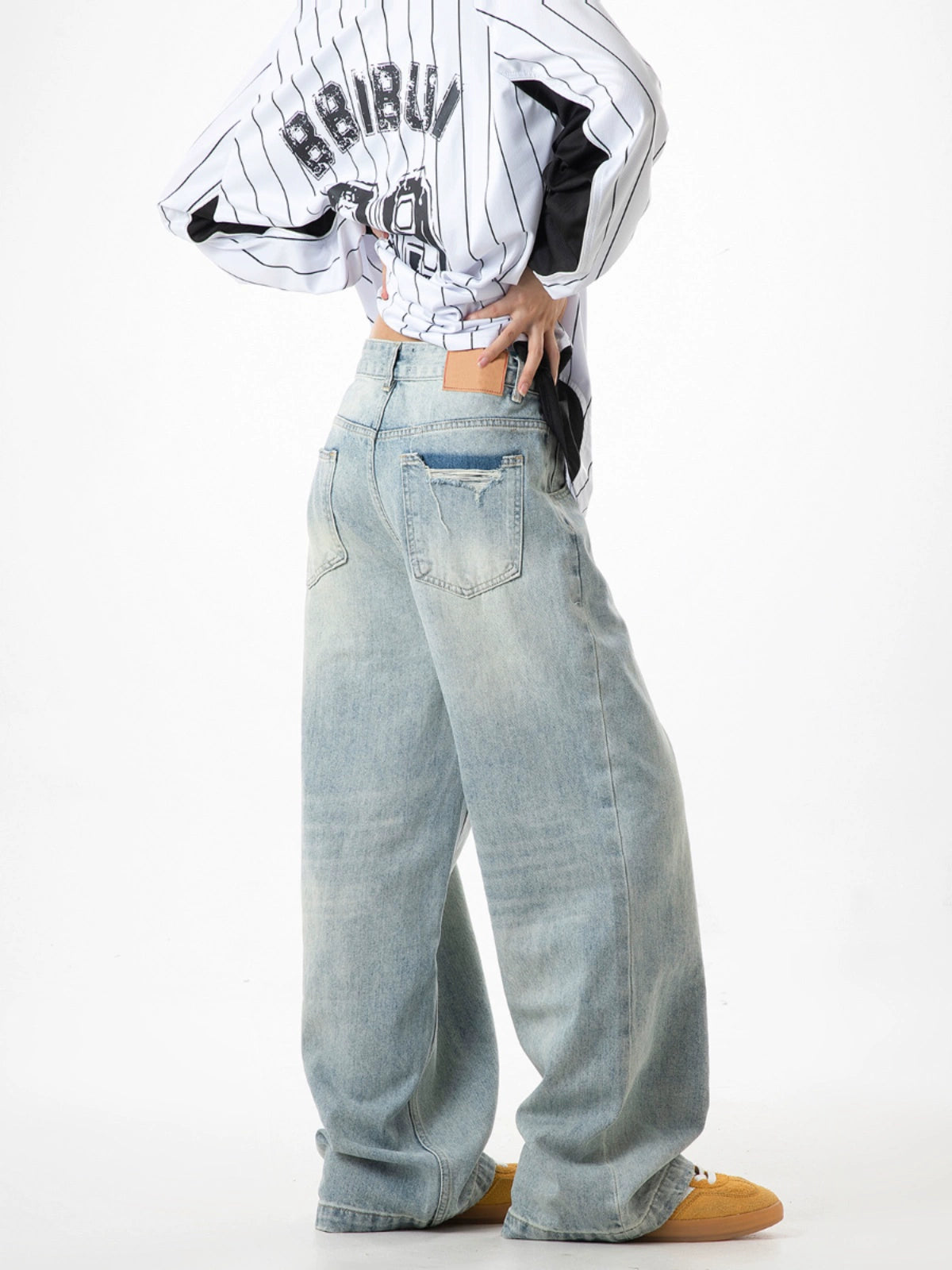 ICH MODE 美式复古宽松牛仔裤女2025新款直筒阔腿工装裤休闲裤子