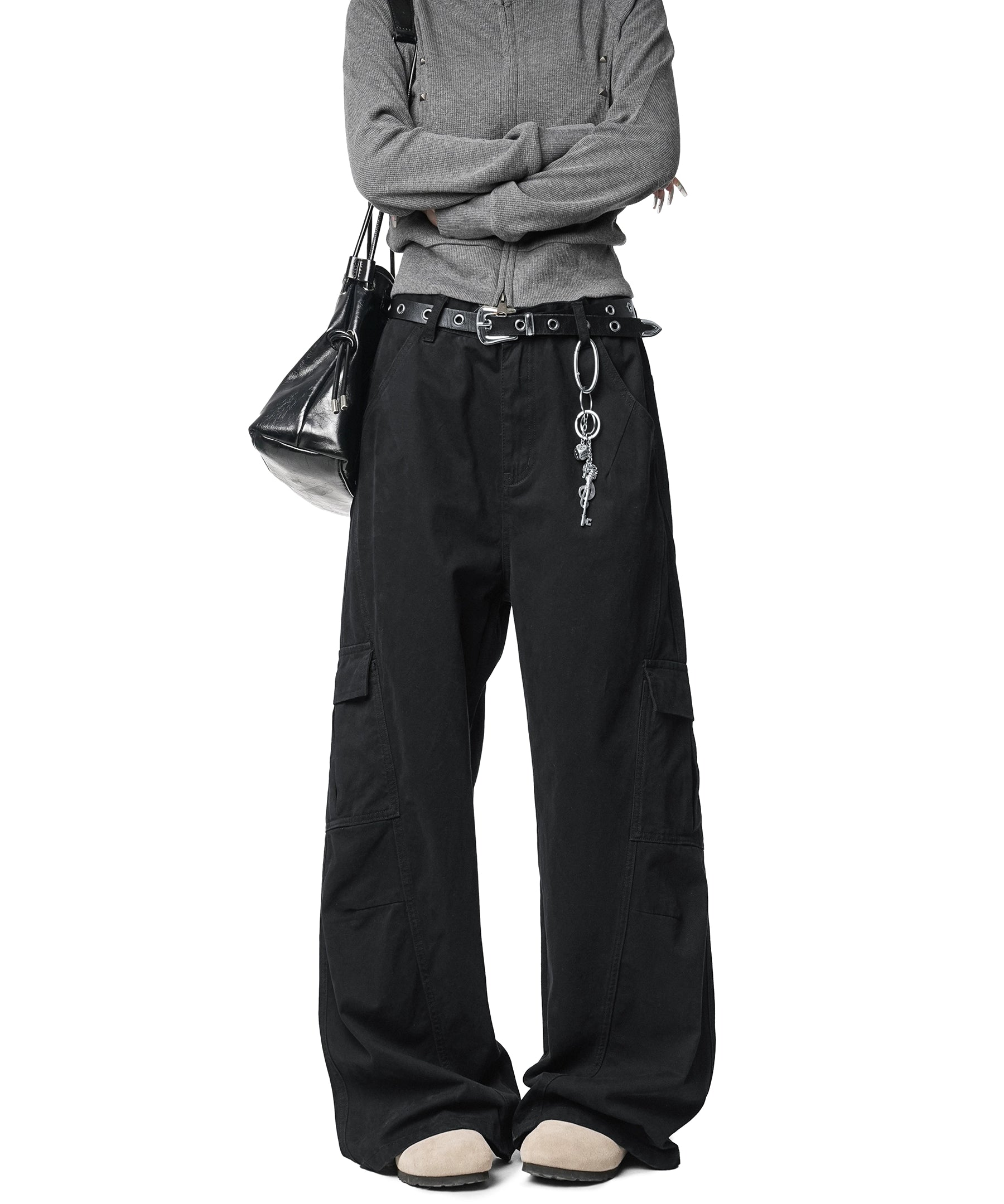 ICH MODE 美式复古宽松阔腿休闲裤女秋冬百搭直筒裤工装裤运动裤