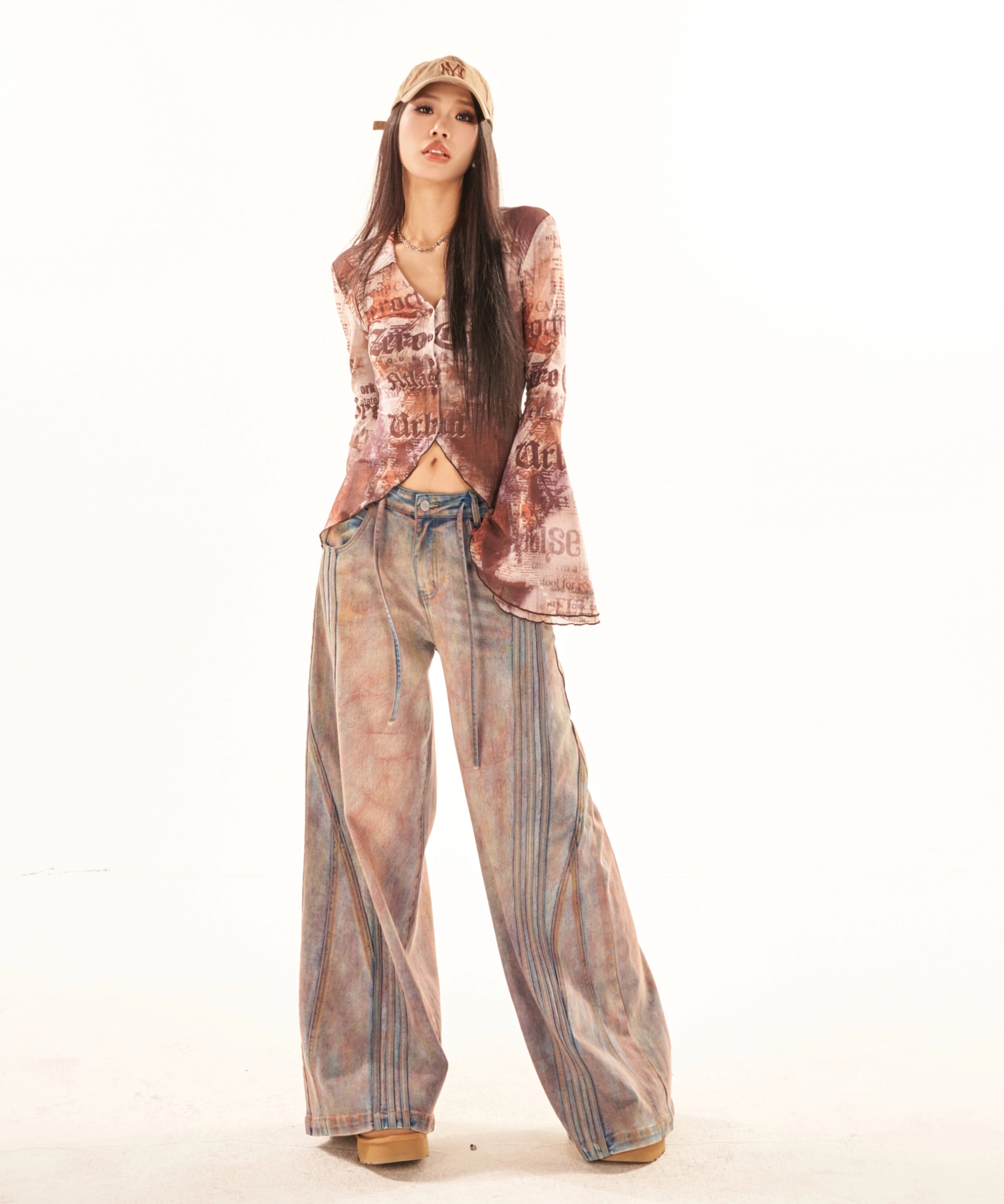 野生zerocircle复古水洗直筒牛仔裤女春季设计感显瘦宽松阔腿裤子