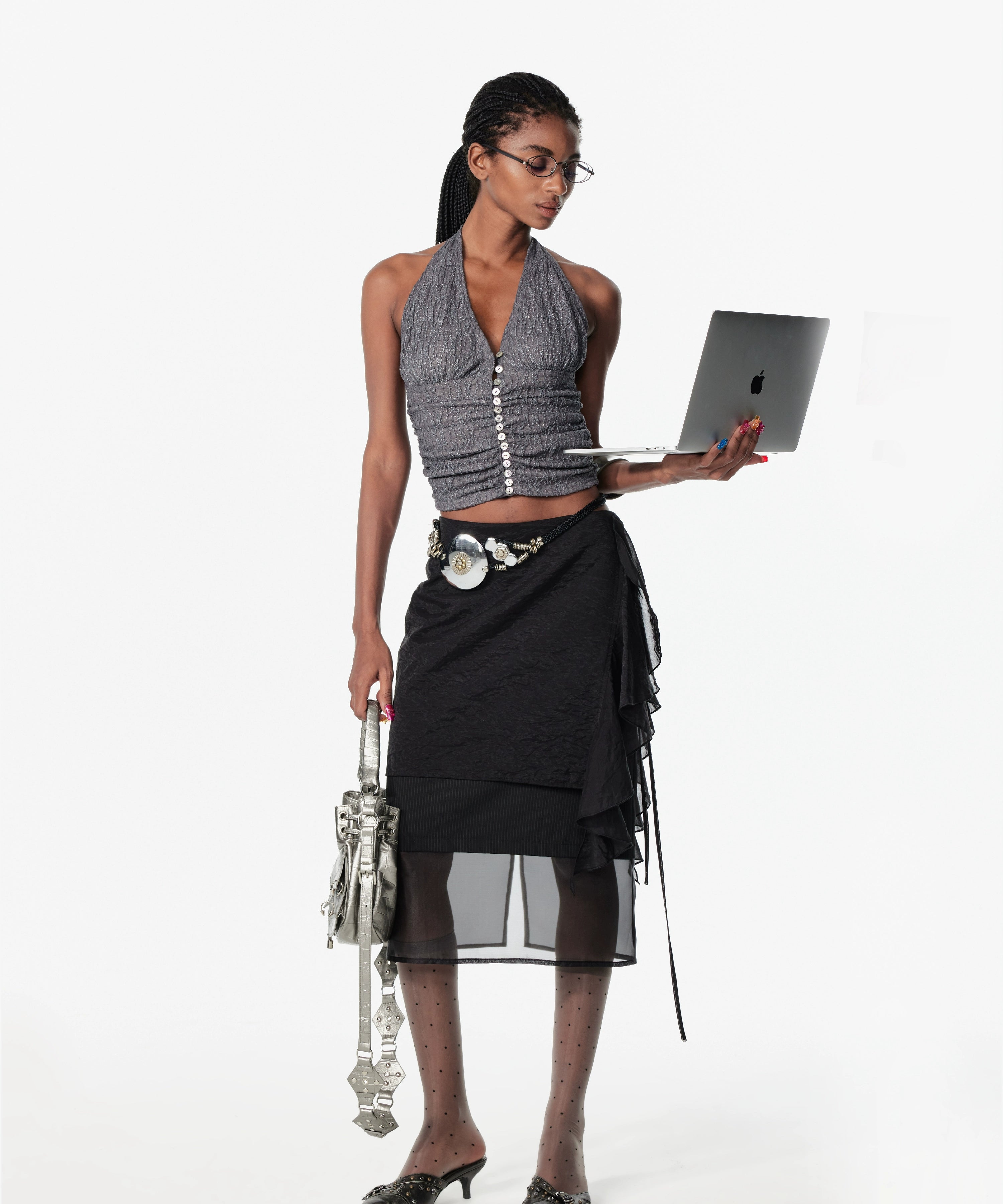 2th Desire叠穿多层撞色薄雾少女绑带设计感短款网纱西装半身裙女