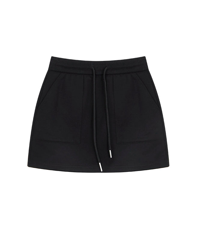 野生zero休闲套装裙女夏季黑色宽松v领无袖背心松紧腰a字半身裙子