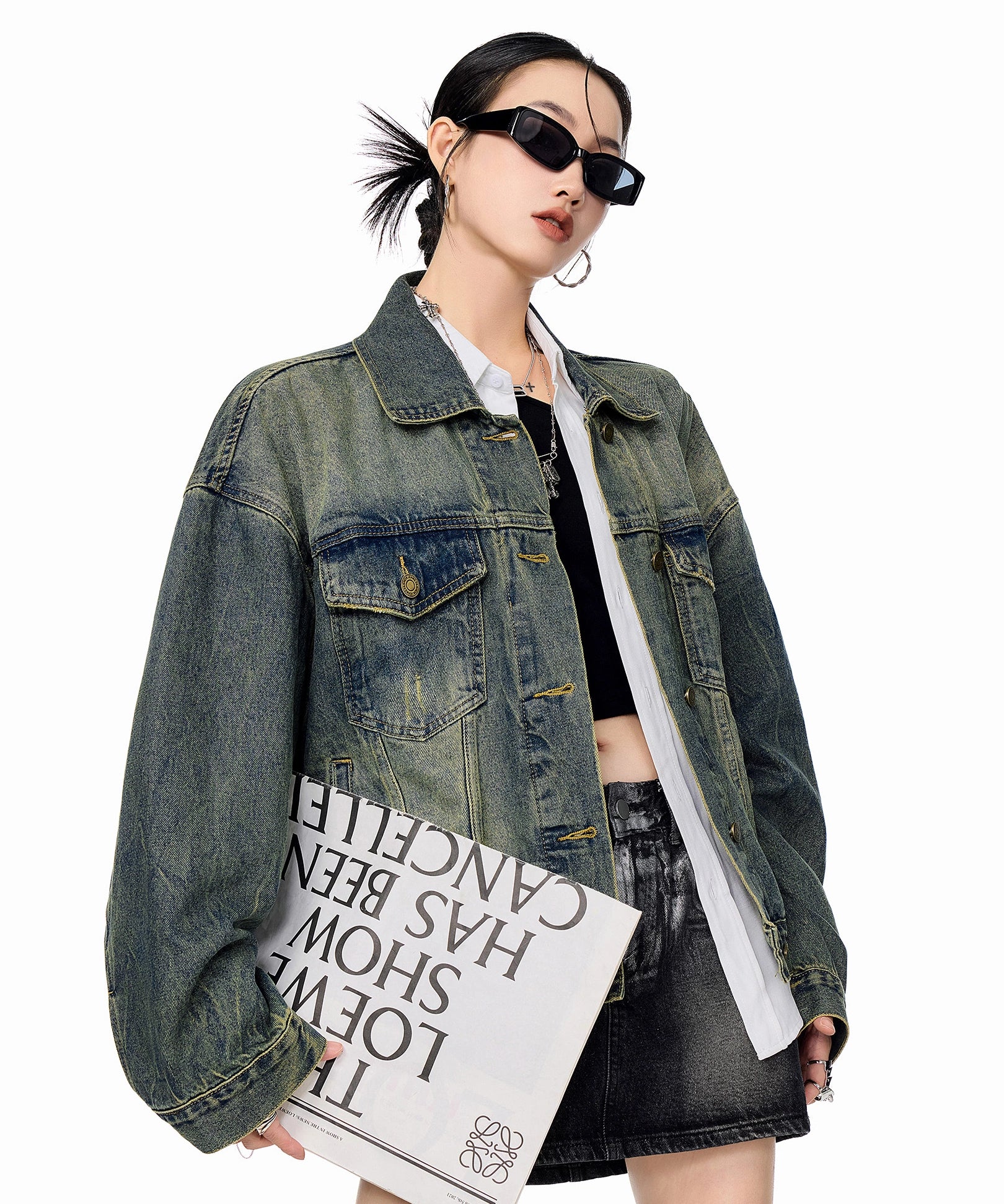 ICH MODE 美式复古水洗牛仔外套女2025新款秋季宽松夹克短上衣潮