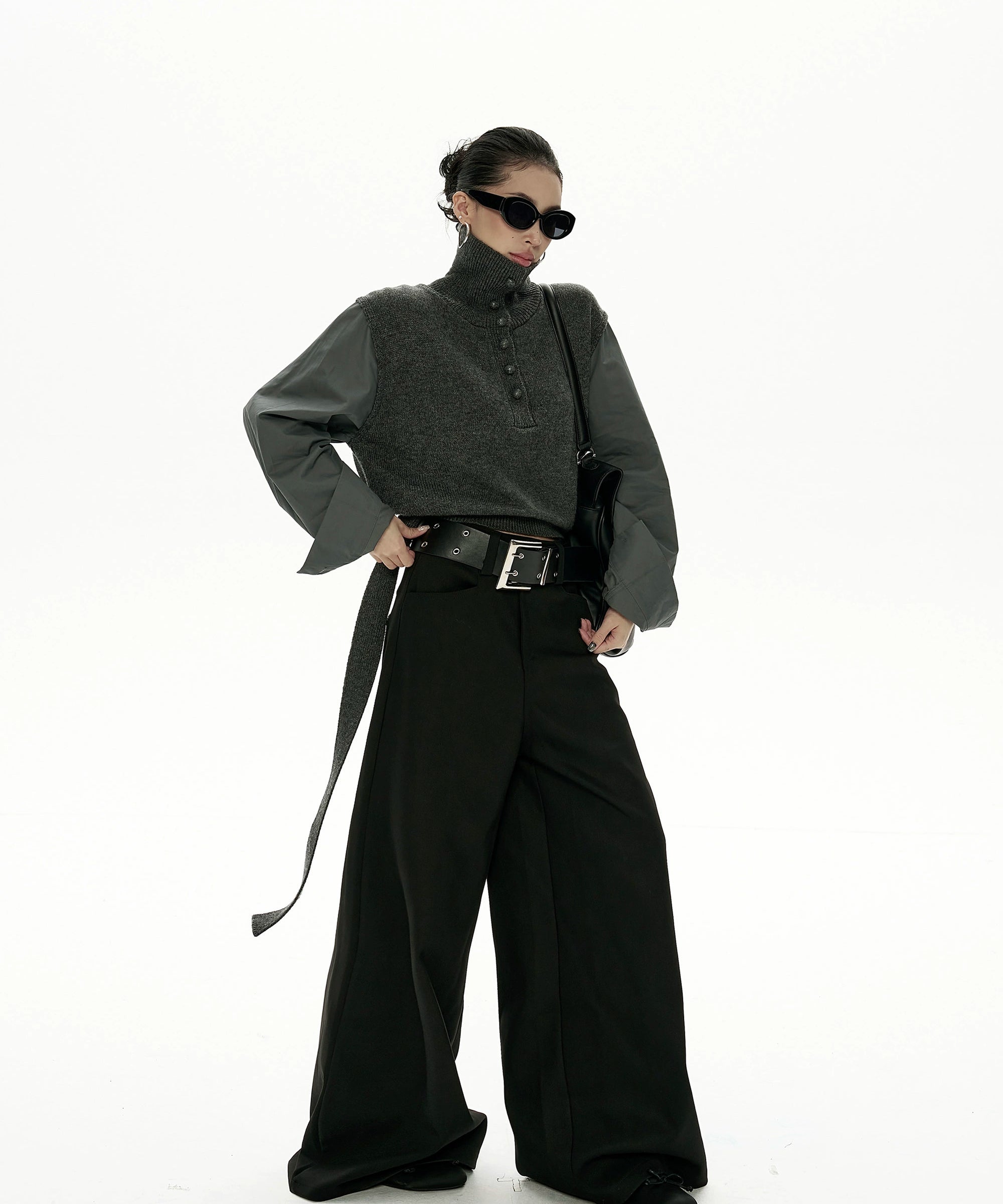 野生zero短款高领毛衣女秋冬新款设计感小众显瘦拼接长袖上衣外套