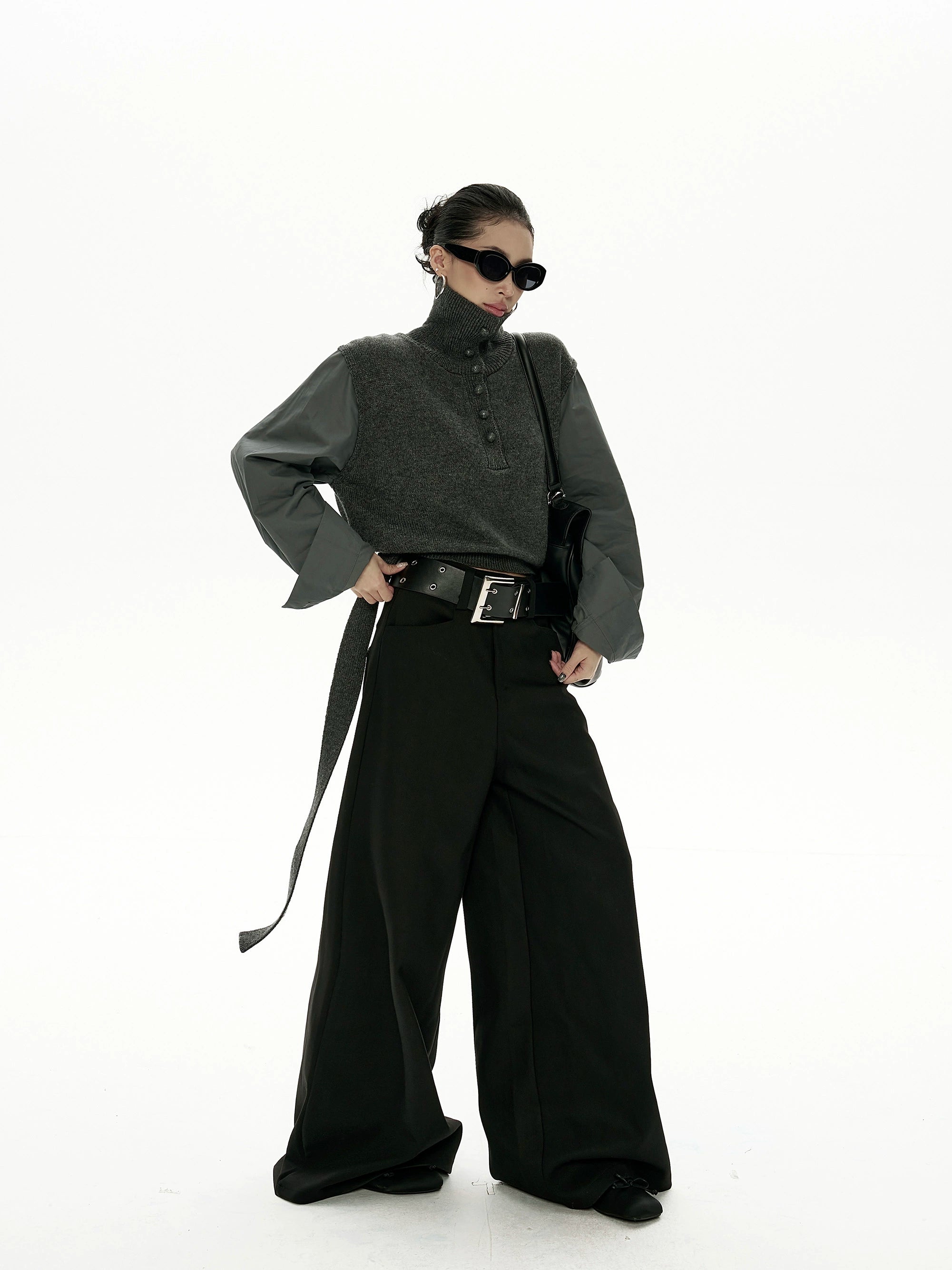 野生zero短款高领毛衣女秋冬新款设计感小众显瘦拼接长袖上衣外套