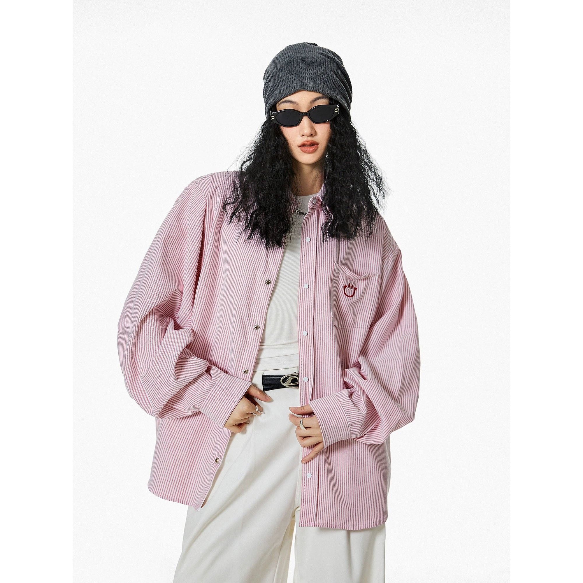 ICH MODE 美式复古条纹衬衫女秋2025新款宽松流行衬衣外套上衣