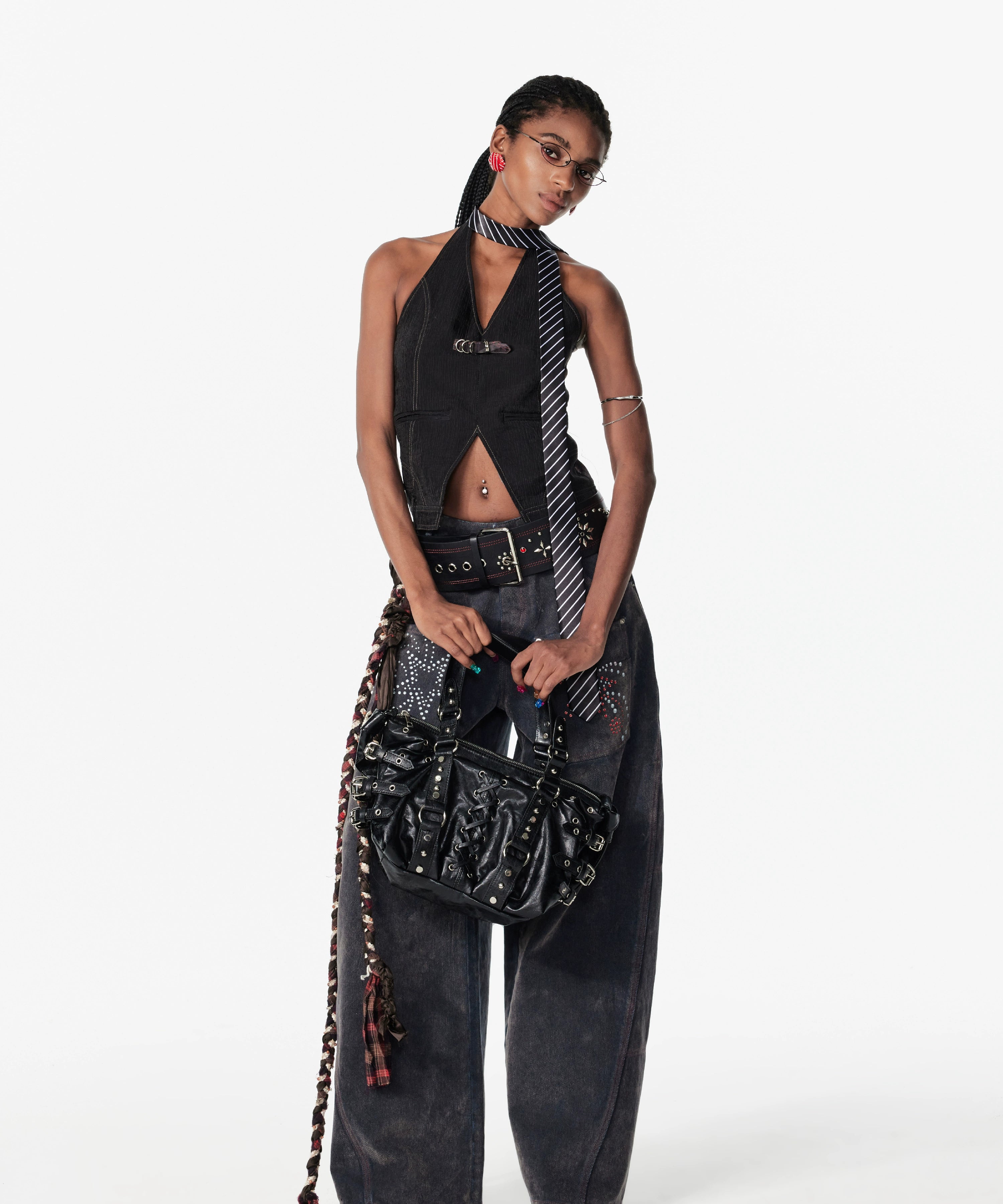 2th Desire印花绑带露背外穿肌理感解构马甲挂脖背心吊带上衣女