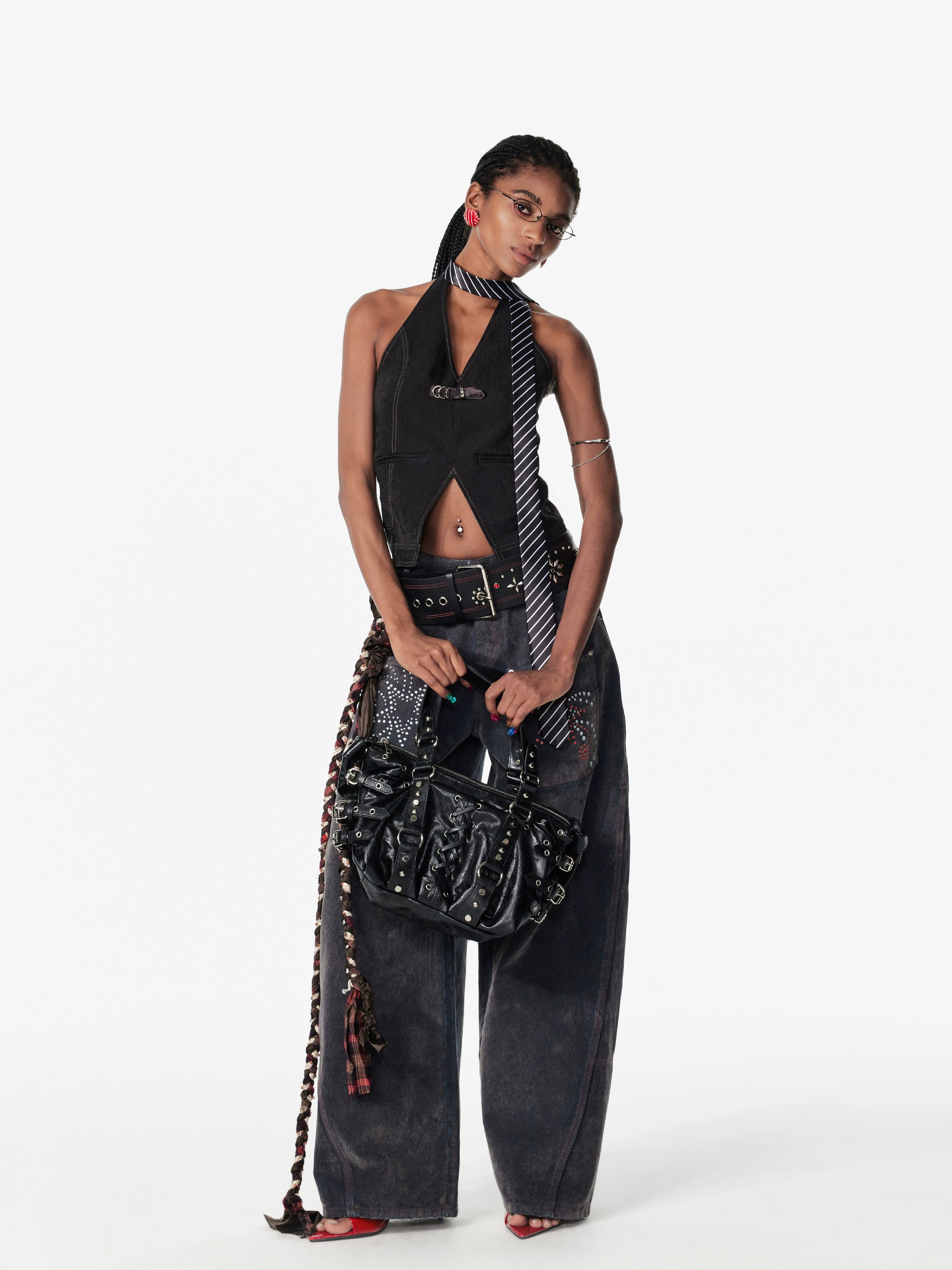 2th Desire印花绑带露背外穿肌理感解构马甲挂脖背心吊带上衣女