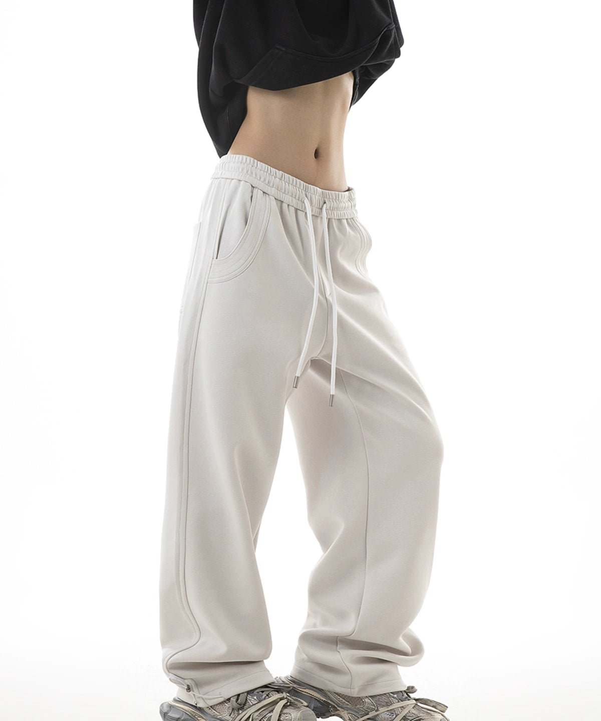 ICH MODE 美式复古休闲运动卫裤女秋冬国潮牌宽松垂感直筒休闲裤