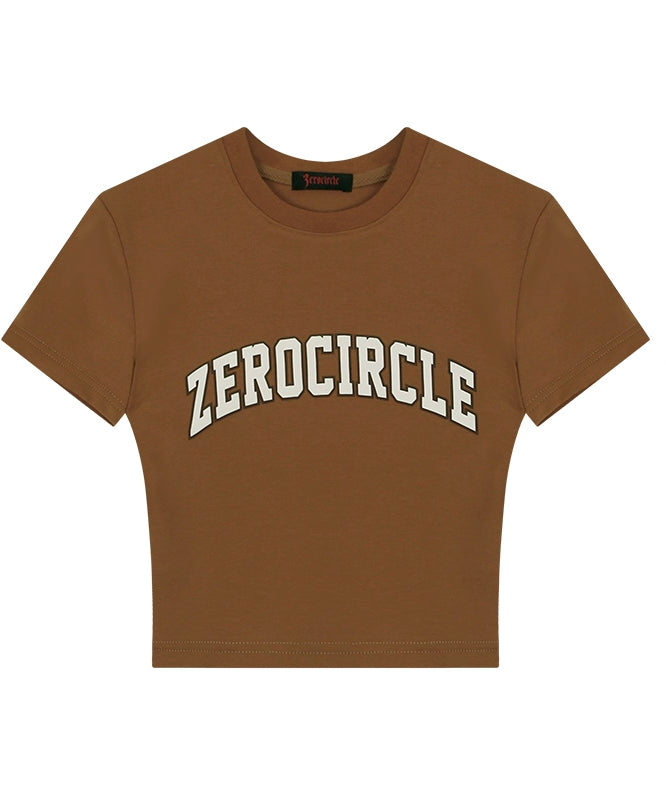 野生zerocircle军绿棕色短袖t恤女夏abg辣妹修身显瘦正肩短款上衣