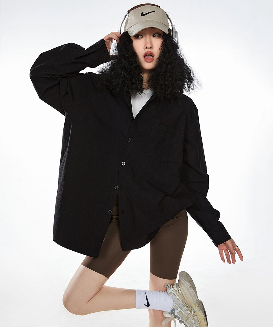 ICH MODE 美式复古白衬衫女夏季新款宽松流行衬衣外套上衣慵懒风