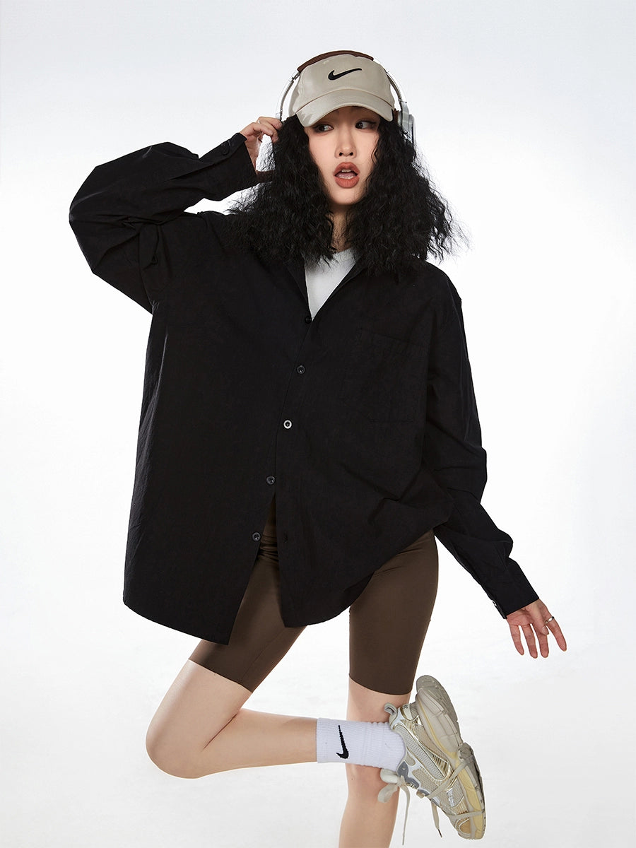 ICH MODE 美式复古白衬衫女夏季新款宽松流行衬衣外套上衣慵懒风